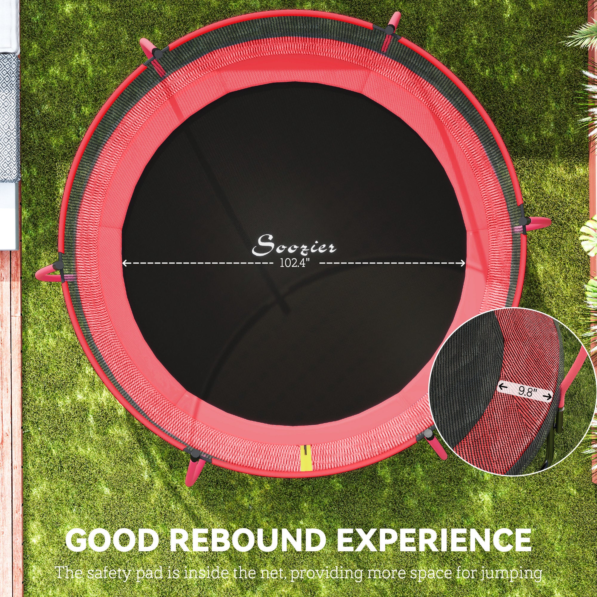 10ft Outdoor Trampoline with Net Enclosure, Curved Poles and Safety Pad, ASTM Approved, Red