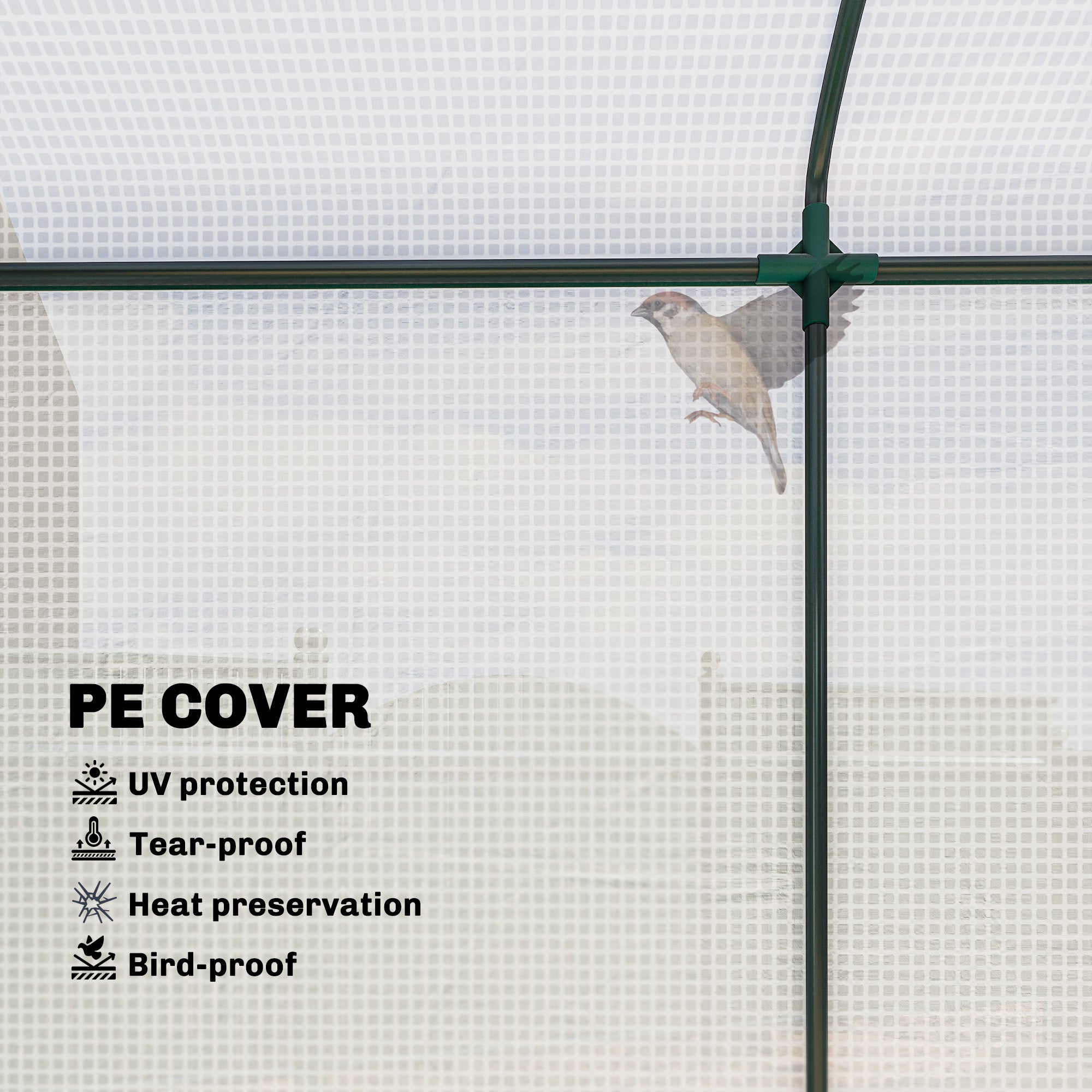 Mini Greenhouse, Portable Greenhouse with Roll-Up Door and 2 Mesh Windows, PE Cover, 78.7" x 29.5" x 74", White - White - Image 5