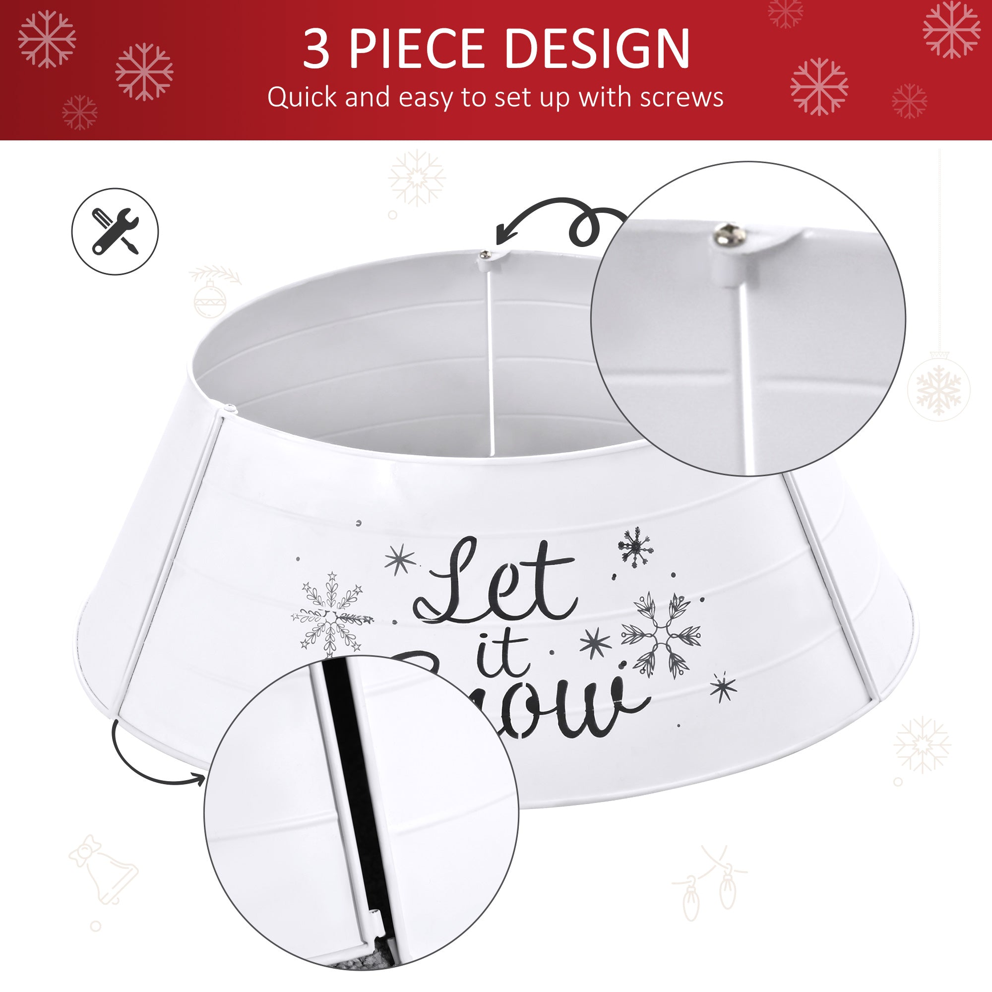 Christmas Tree Collar, Steel Tree Ring Skirt, Home Xmas Decoration for Christmas Tree, 26" x 26" x 9", White