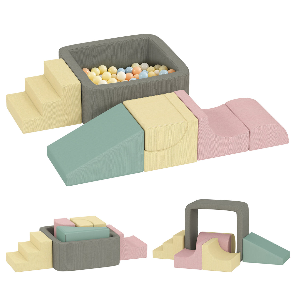 7-Piece Modular Foam Baby Climbing Blocks with Corduroy Covers, Indoor Activity Set for 3-6, Multicolor