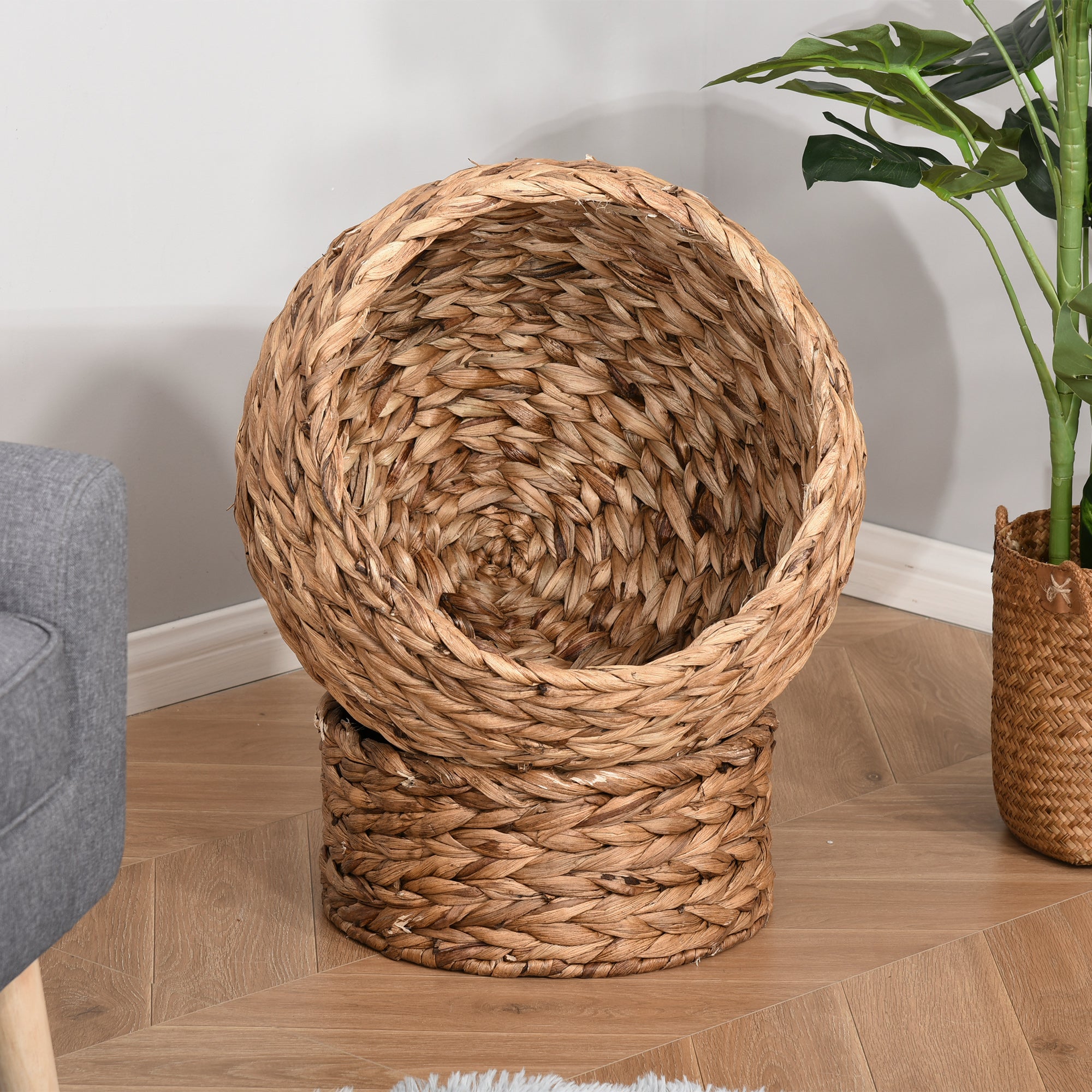 20" Natural Braided Banana Leaf Elevated Cat Bed Basket with Cushion - Brown - Brown - Image 8