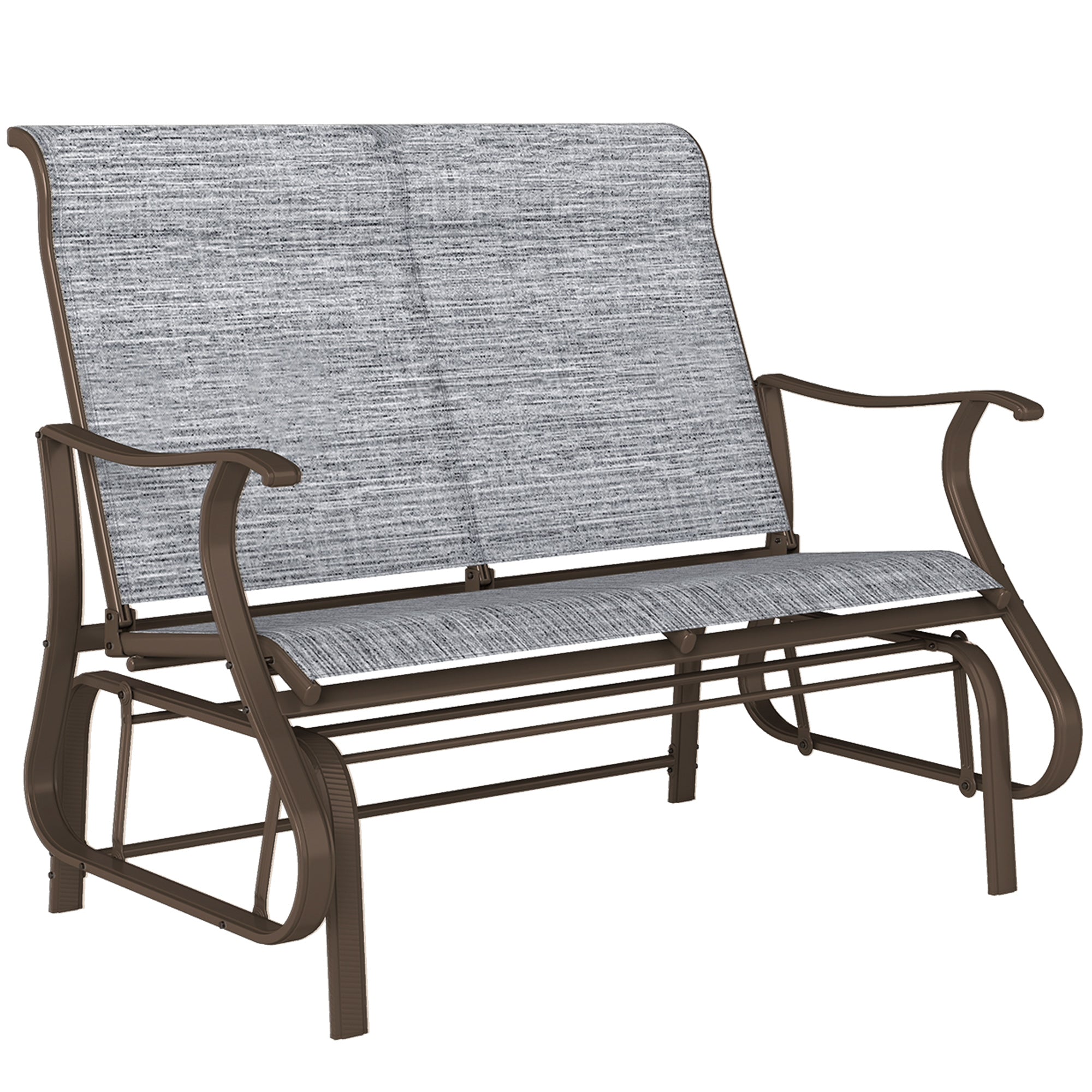 2-Person Outdoor Glider Bench,Patio Glider Loveseat Chair with Powder Coated Steel Frame,2 Seats Porch Rocking Glider for Backyard, Lawn, Garden and Porch, Mixed Gray