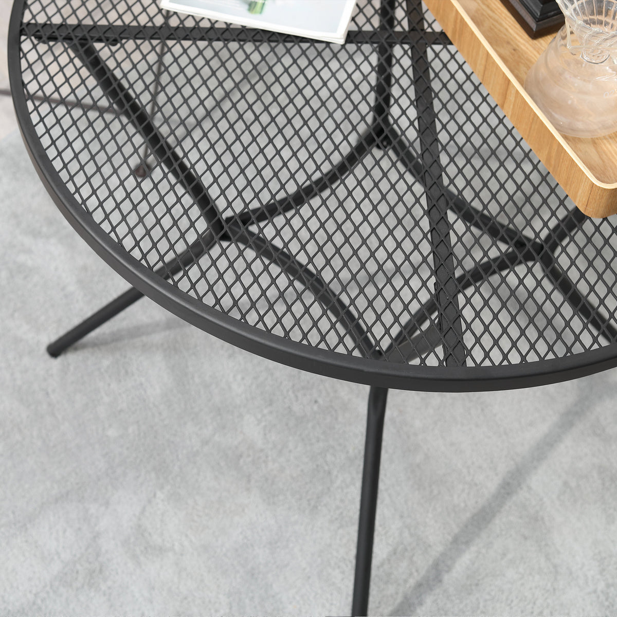 35" Round Outdoor Patio Bistro Dining Table, French Cafe Style, Conversation Space, Fast Drying Metal Mesh Tabletop for Garden, Backyard, Poolside, Black