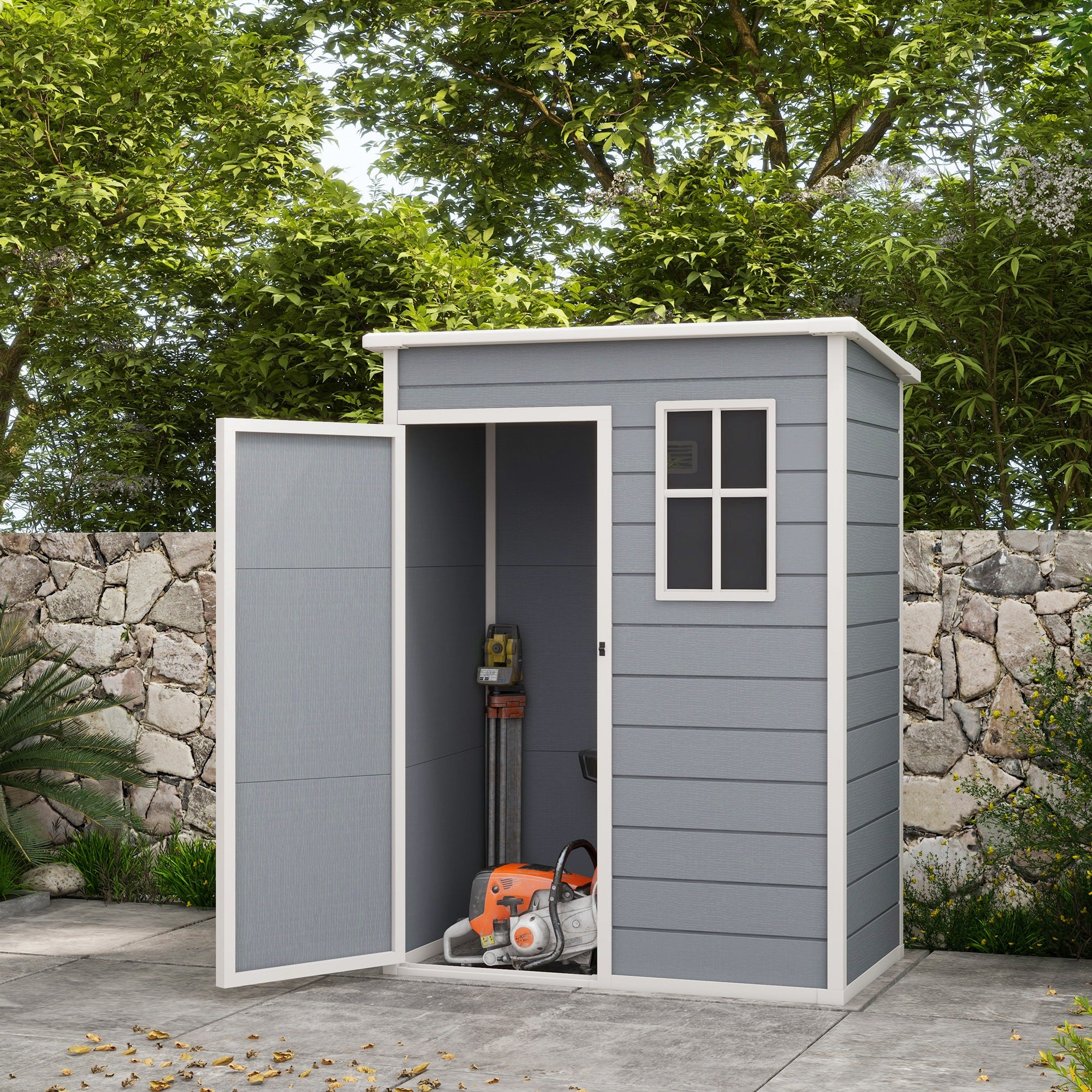 Resin Garden Shed, 5'x3' Outdoor Storage Shed with Lock, Window, Vent, Utility Tool Shed for Backyard, Patio, Gray - Gray - Image 2