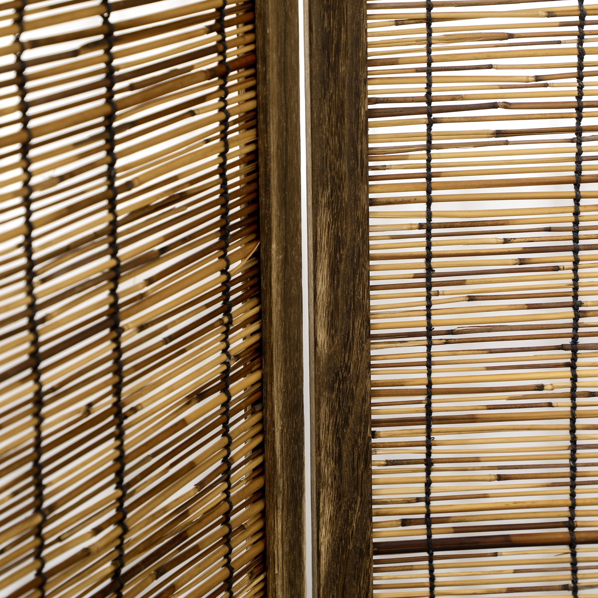 Hand Woven Room Divider, 4 Panel Folding Privacy Screen, Indoor Reed Partition Wall, 63"x67"x0.75", Brown