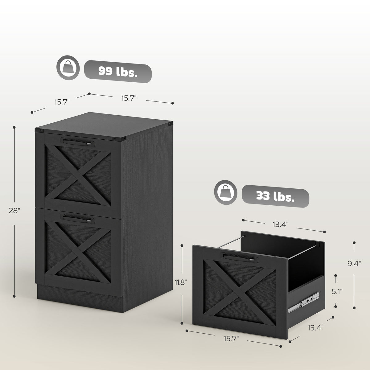 Vertical Storage Drawers Farmhouse X Pattern Printer Stand Fits Letter Files 2 Drawers Black
