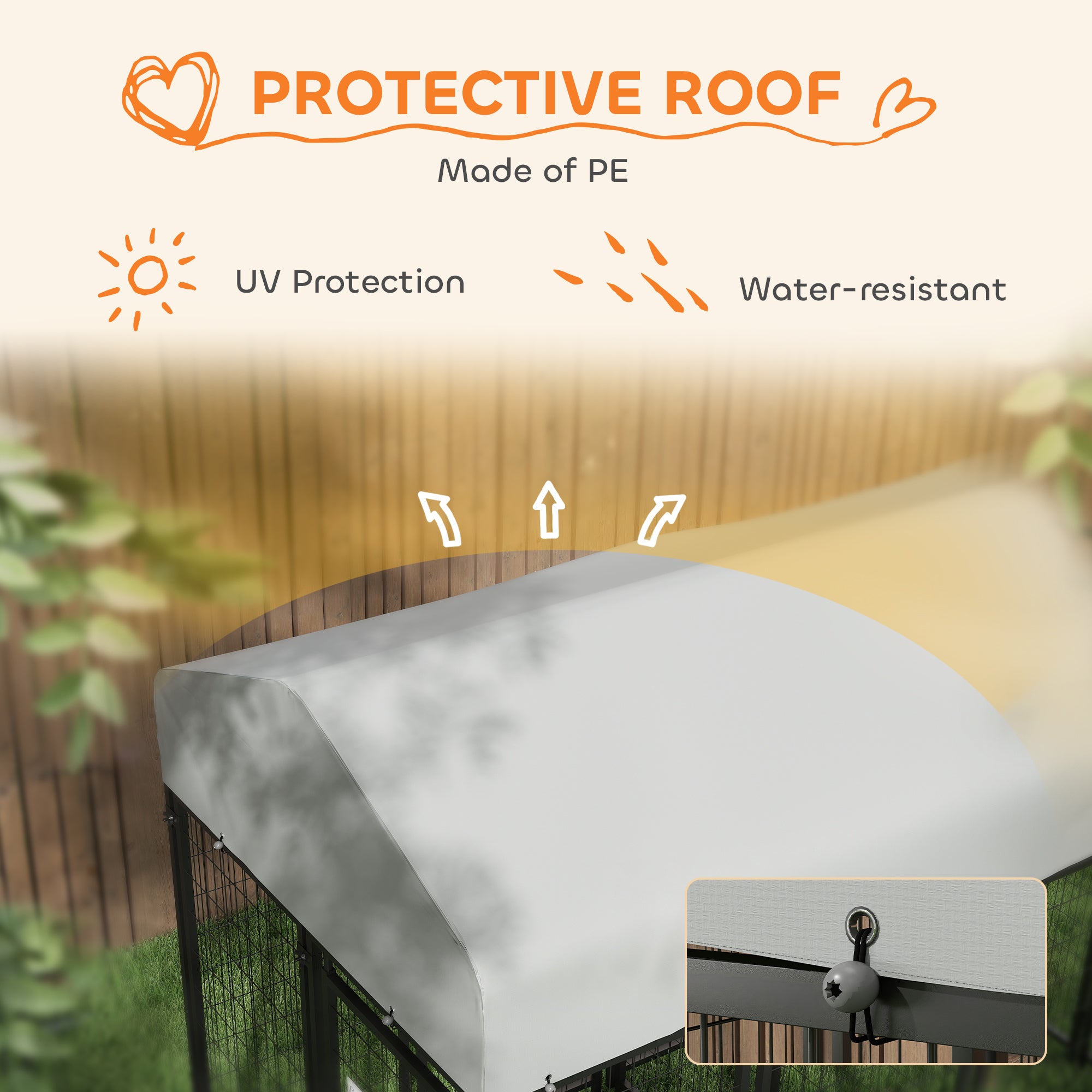 Outdoor Dog Kennel with Two-Room Design, Water-Resistant & Sun-Proof Cover, for S, M, L Dogs, 8' x 4' x 6' - Silver - Image 5