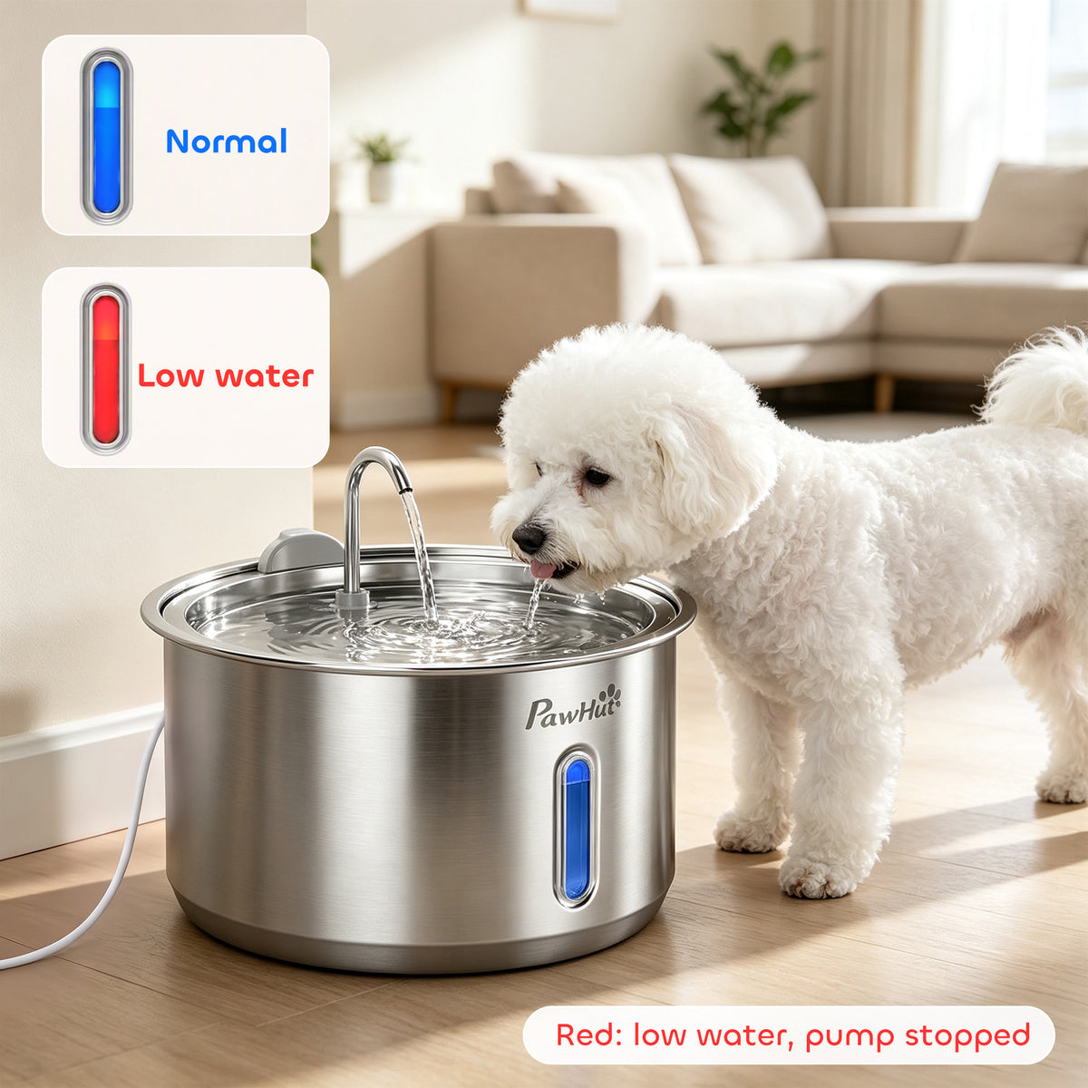 372 oz/11L Cat Water Fountain with Stainless Steel, 4-Stage Filtration, Quiet Pump, Visual Level Window, Low Water Alert