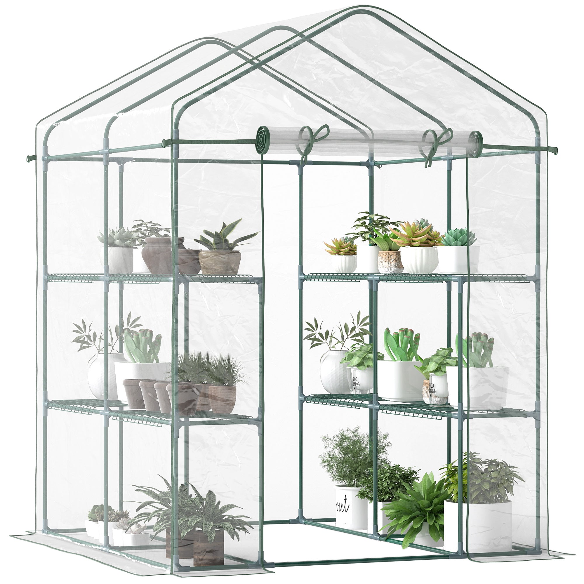 5' x 5' x 6' Mini Walk-in Greenhouse Kit, Portable Green House with 3 Tier Shelves, Roll-Up Door, and Weatherized Plastic Cover for Backyard Garden, Clear - Clear