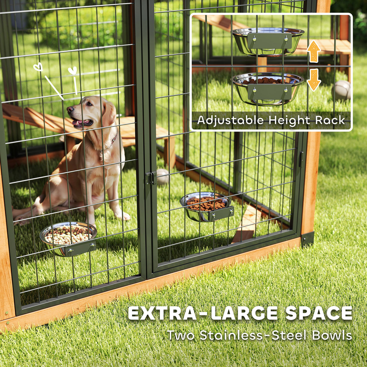 7' x 5' Extra Large Dog House, Wood Outdoor Dog Kennel with Platform, Storage Cabinet for Large Breeds, Yellow