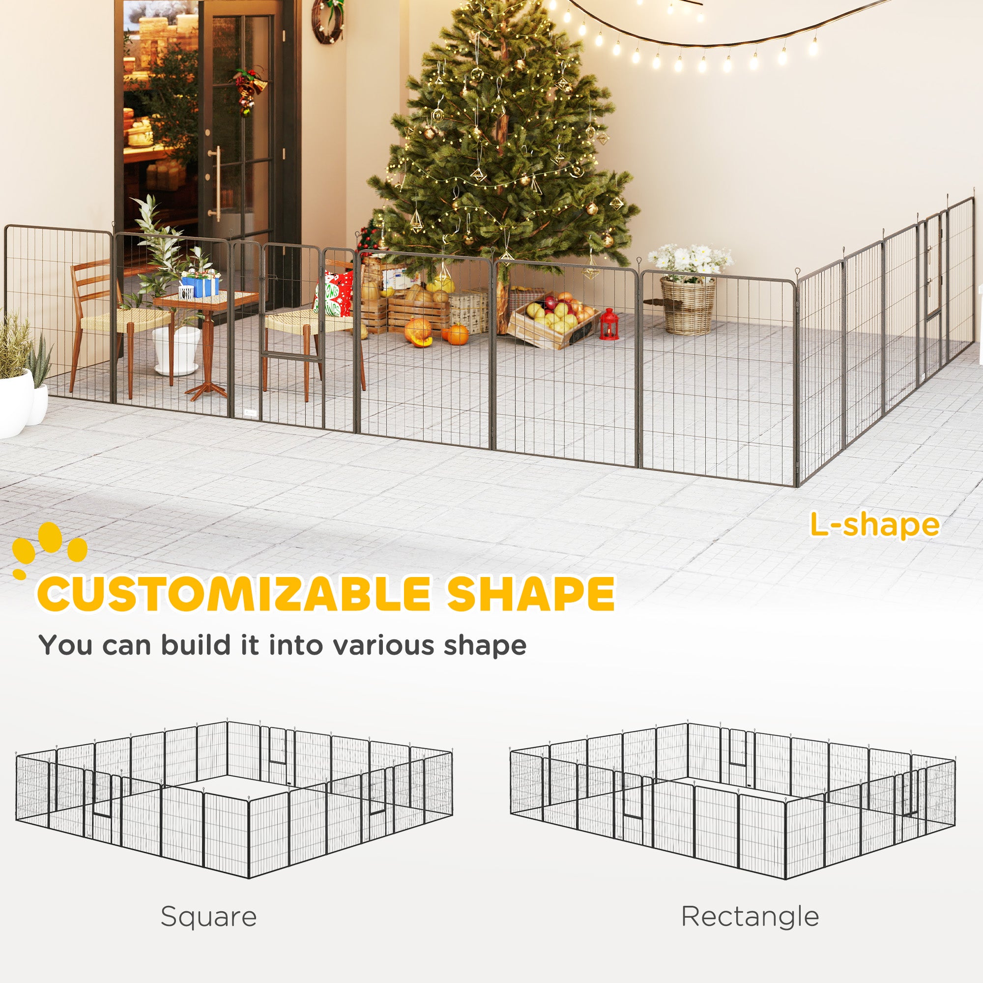 Dog Playpen for Indoor Outdoor, 24 Panels 39" H Puppy Playpen with Lockable Door, DIY Shape Pet Exercise Fence, Gray - Black - Image 4