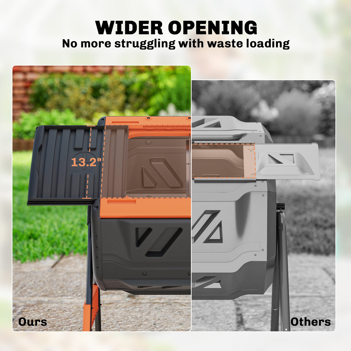 Compost Bin Outdoor, 53 Gal Dual Chamber Tumbling Composter with Adjustable Vents, BPA Free Tumbling Composter, Orange