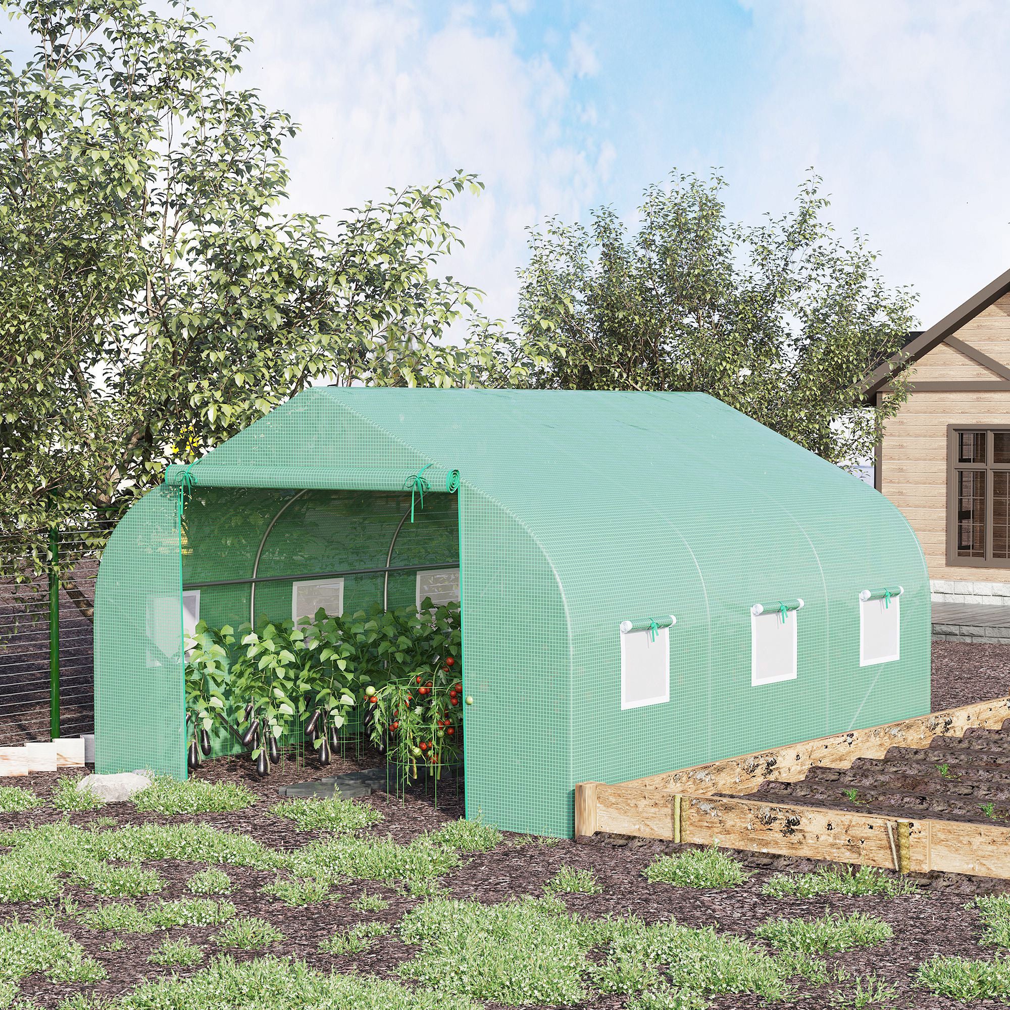 11.5' x 10' x 6.5' Outdoor Portable Walk-In Tunnel Greenhouse with Windows-Deep Green - Green - Image 2