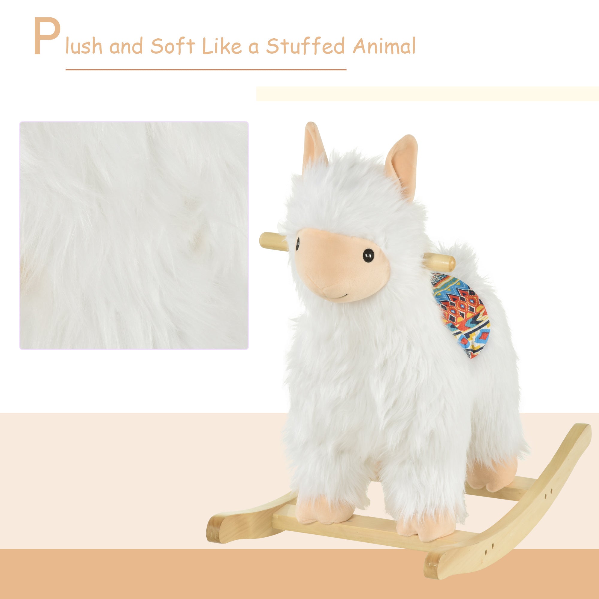 Kids Ride-On Rocking Horse Toy Llama Style Rocker Soft Plush Fabric for Children 3+ Years