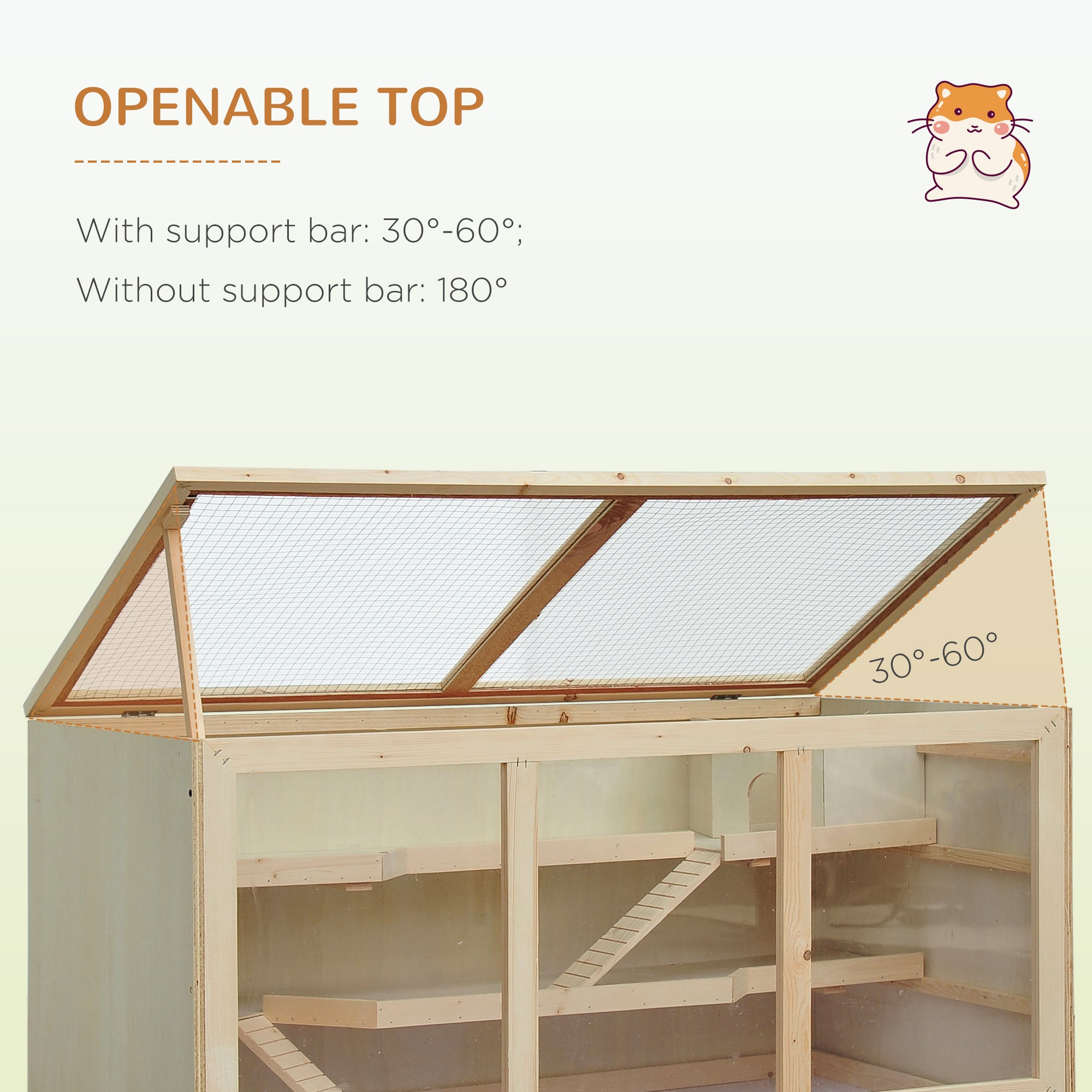 45" Extra Large Wooden Hamster Cage, 3-Layer Rat Cage with Opening Roof, PVC Window, Small Animal Habitat for Gerbil, Dwarf & Syrian Hamsters, Natural - natural - Image 5