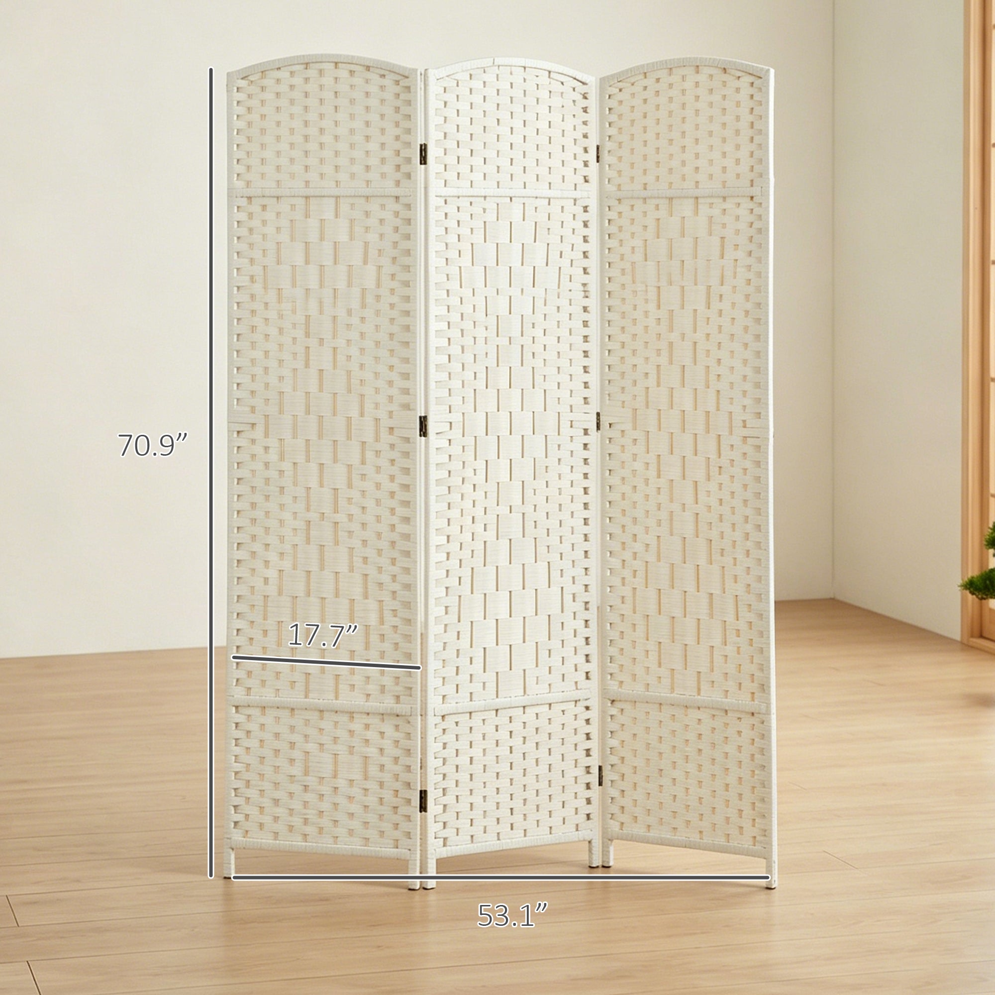 Folding Room Divider Screen 3 Panel 6' Tall Privacy Screen Freestanding Wood Partition for Home Office, White