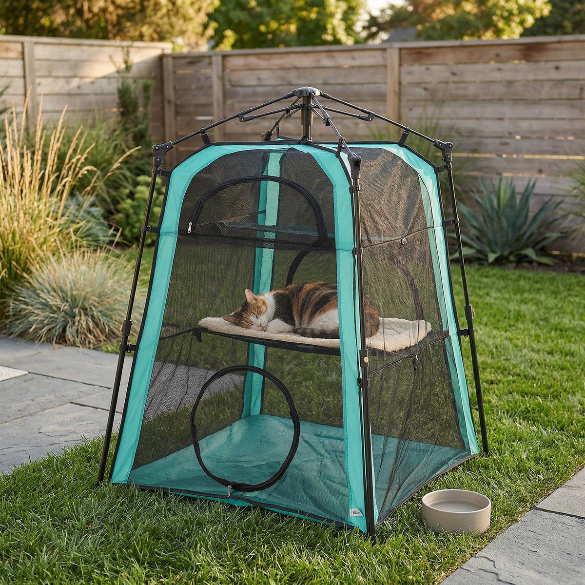 Catio Outdoor Cat Enclosure, 3-Tier Pop Up Cat Tent with Multi-Door Design, Breathable Mesh & Carry Bag, Green