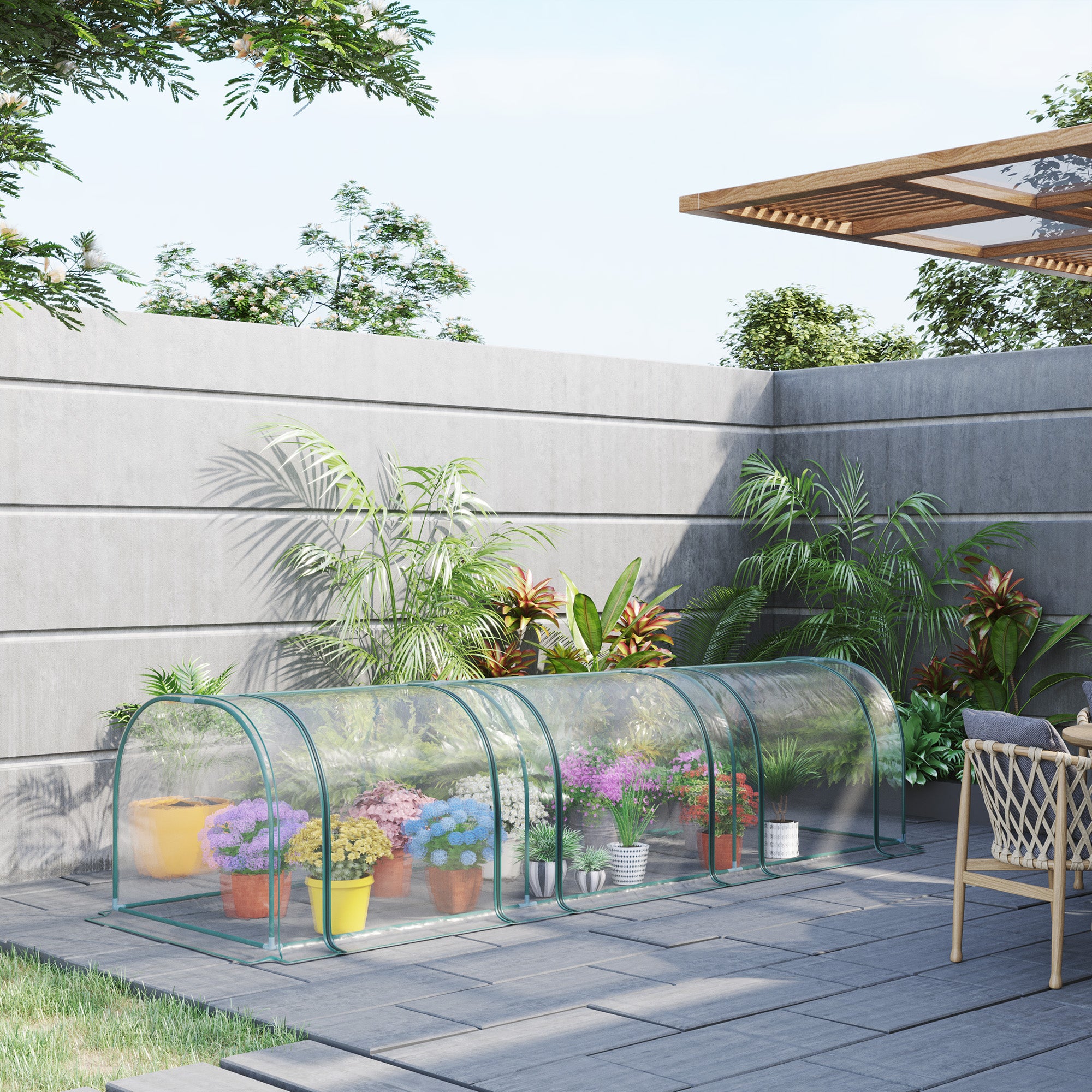 11.5' L x 3.25' W x 2.5' H PVC Metal Tunnel Garden Greenhouse Kit - Clear - Image 2