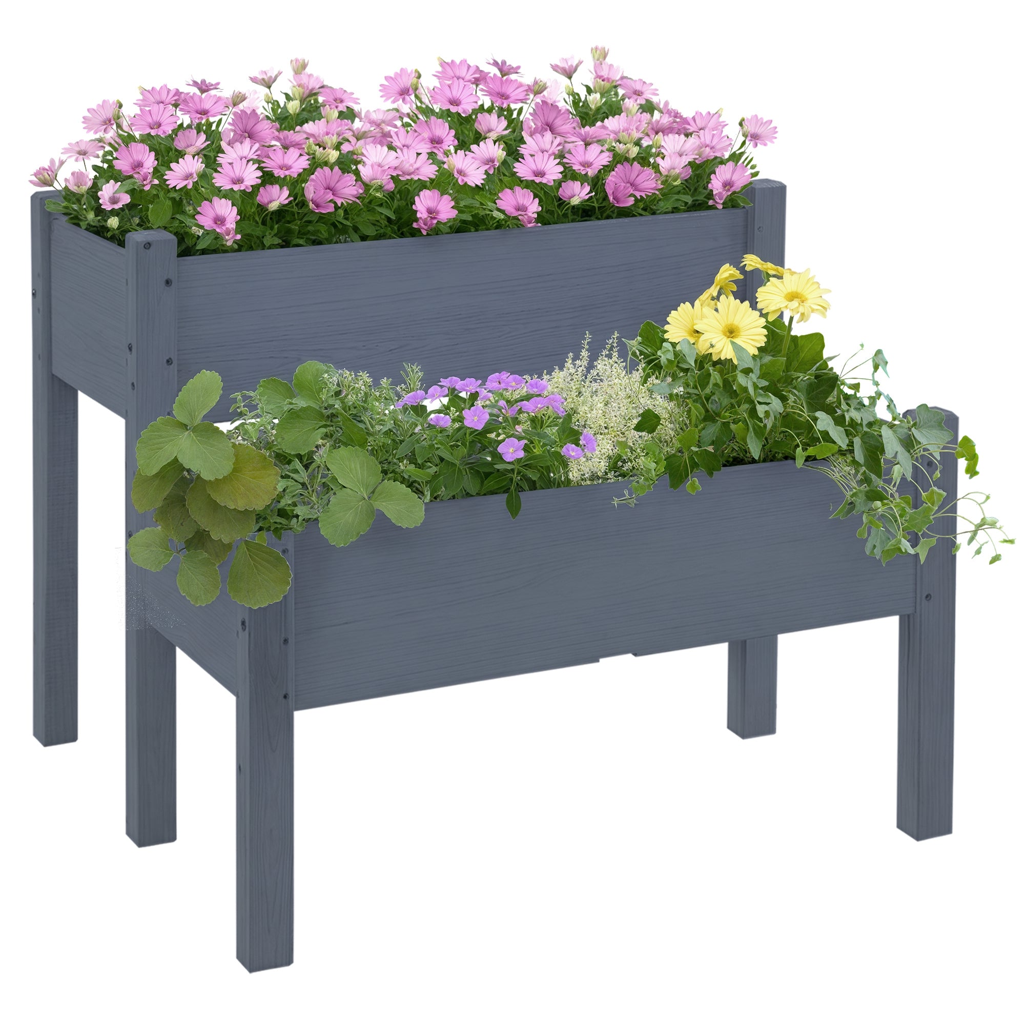 34"x34"x28" Raised Garden Bed 2-Tier Wooden Planter Box for Backyard, Patio to Grow Vegetables, Herbs and Flowers, Gray - Gray