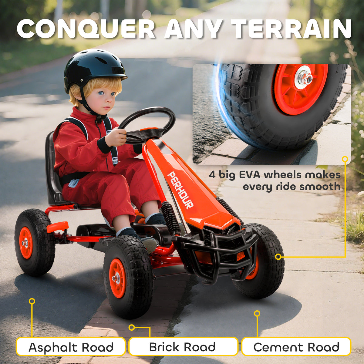 Qaba Kids Go Kart, Pedal Car with Adjustable Seat, EVA Wheels, Brake, for Boys & Girls Aged 3-8 Years Old, Red