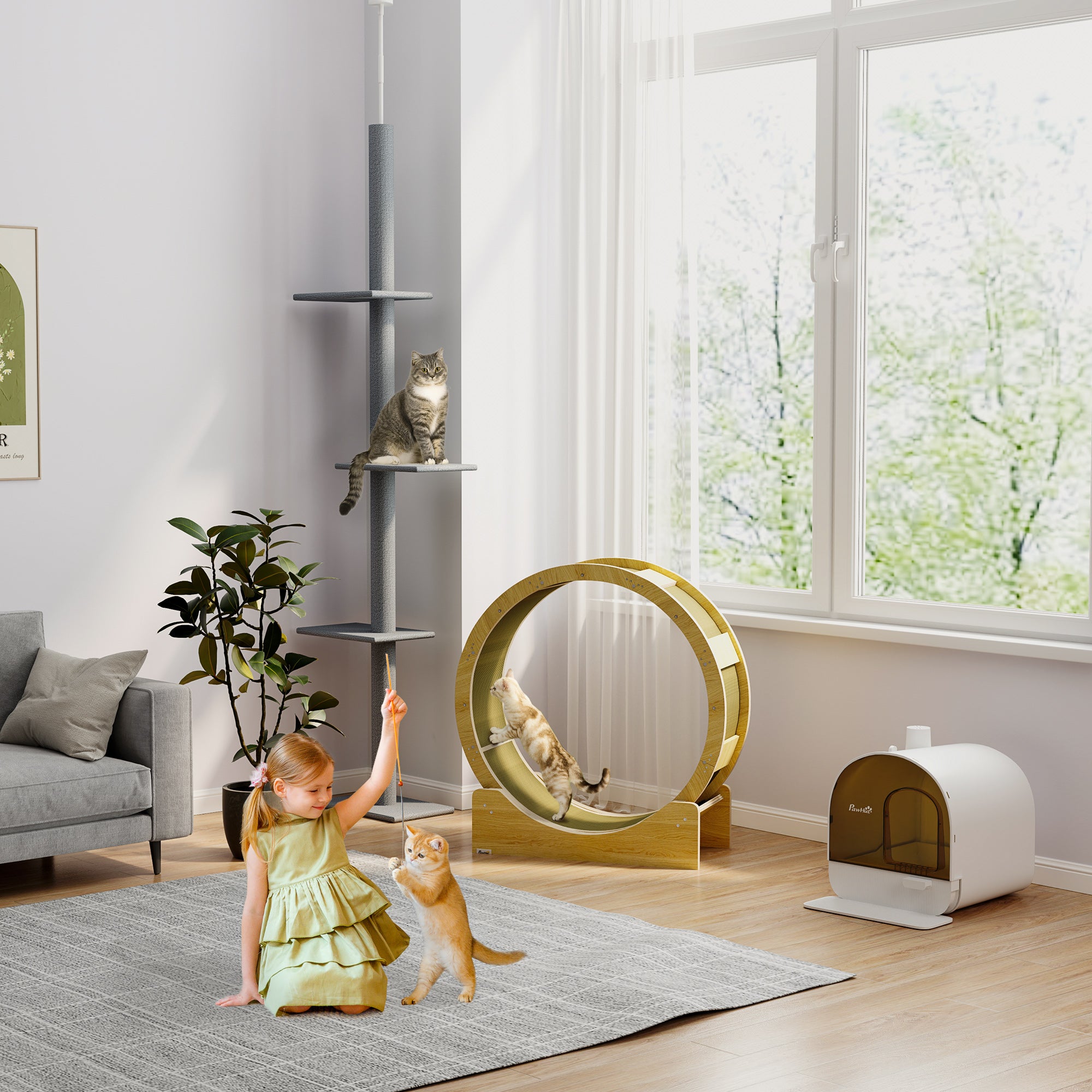 Floor-to-Ceiling Cat Tree Cat Climbing Tower with Sisal-Covered Scratching Posts Natural Cat Tree Activity Center for kittens Cat tower furniture, Grey - Dark Grey - Image 8
