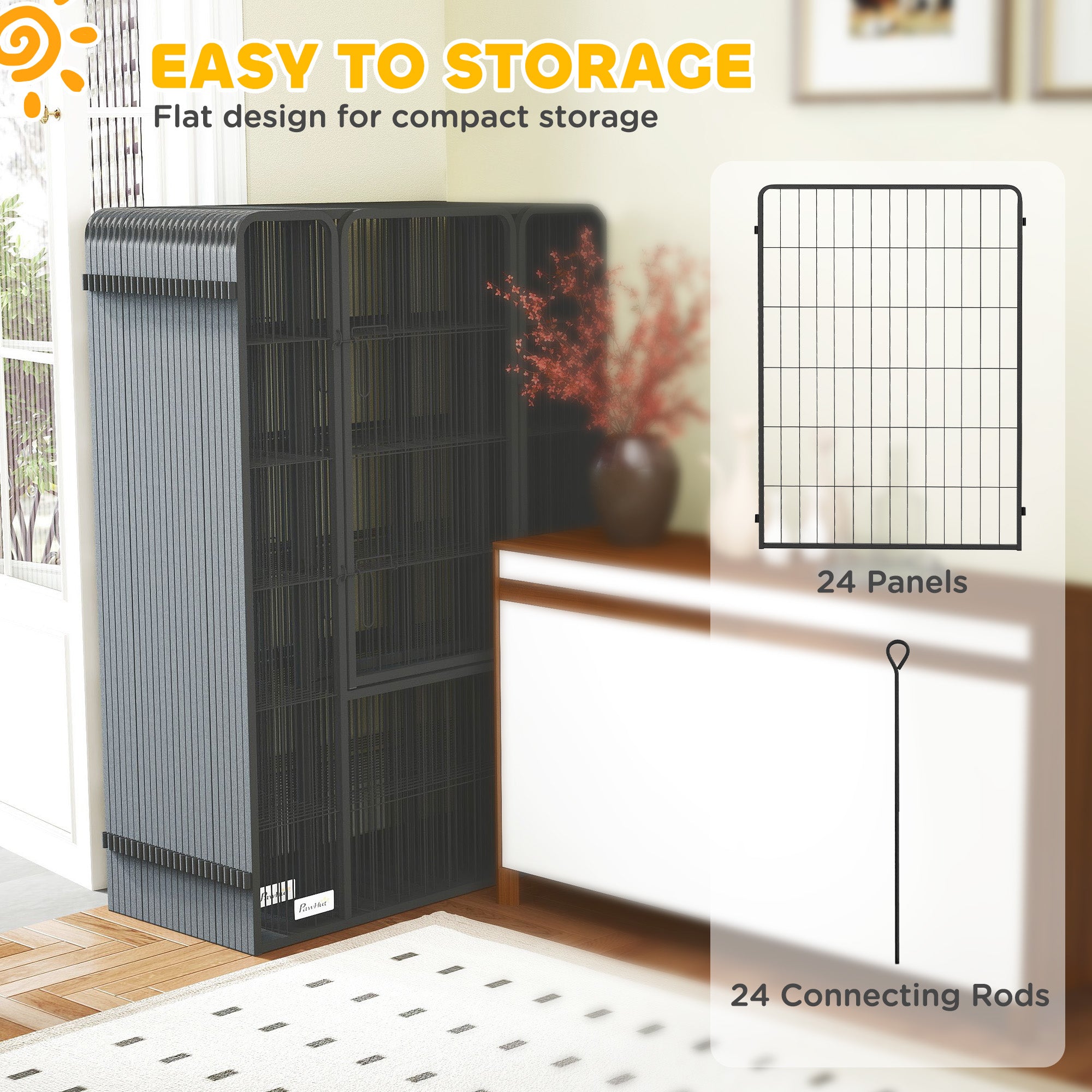 Dog Playpen for Indoor Outdoor, 24 Panels 44.5" H Puppy Playpen with Lockable Door, DIY Shape Pet Exercise Fence, Black - Black - Image 7