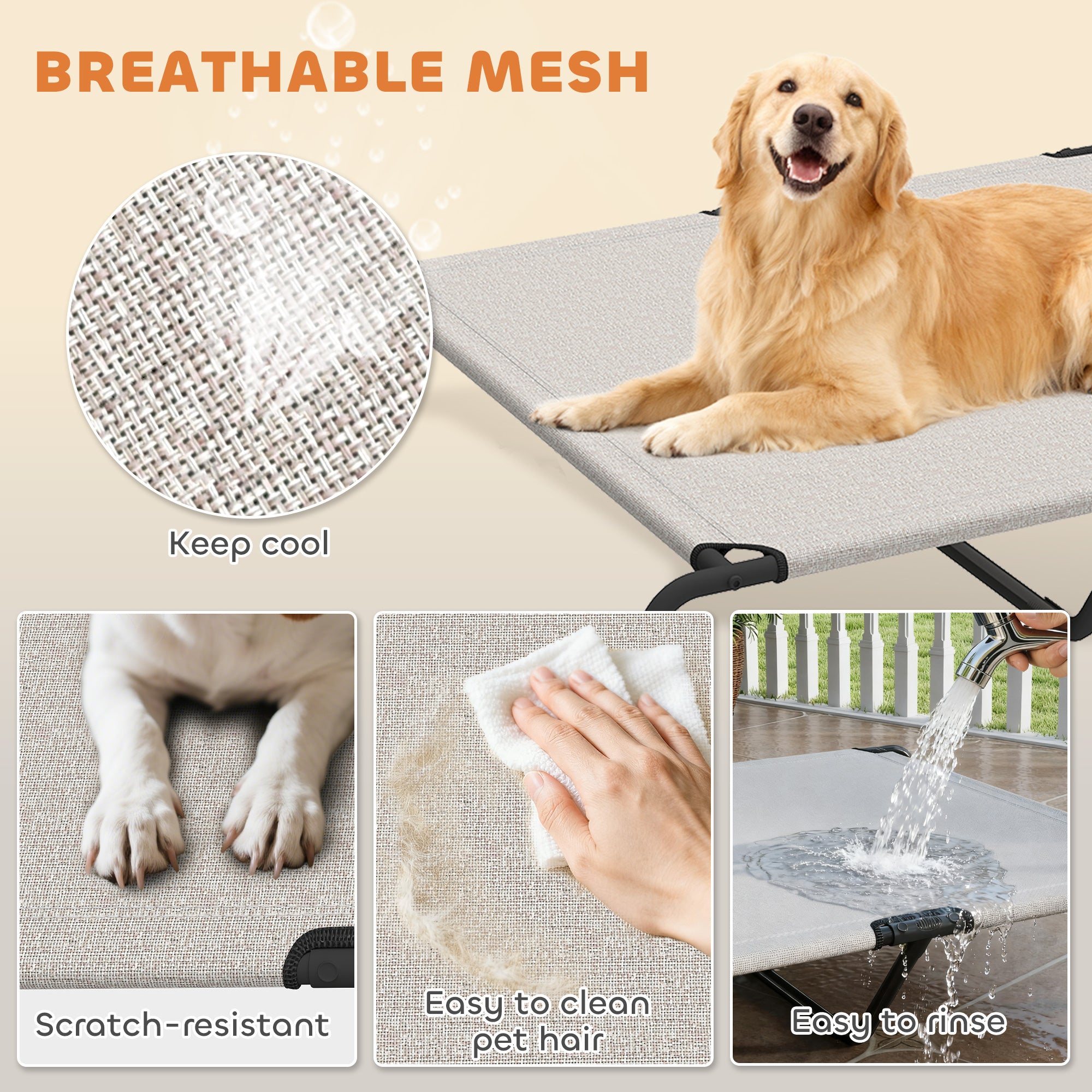 Elevated Dog Bed for Large Breeds Beige 60"L - Beige - Image 5