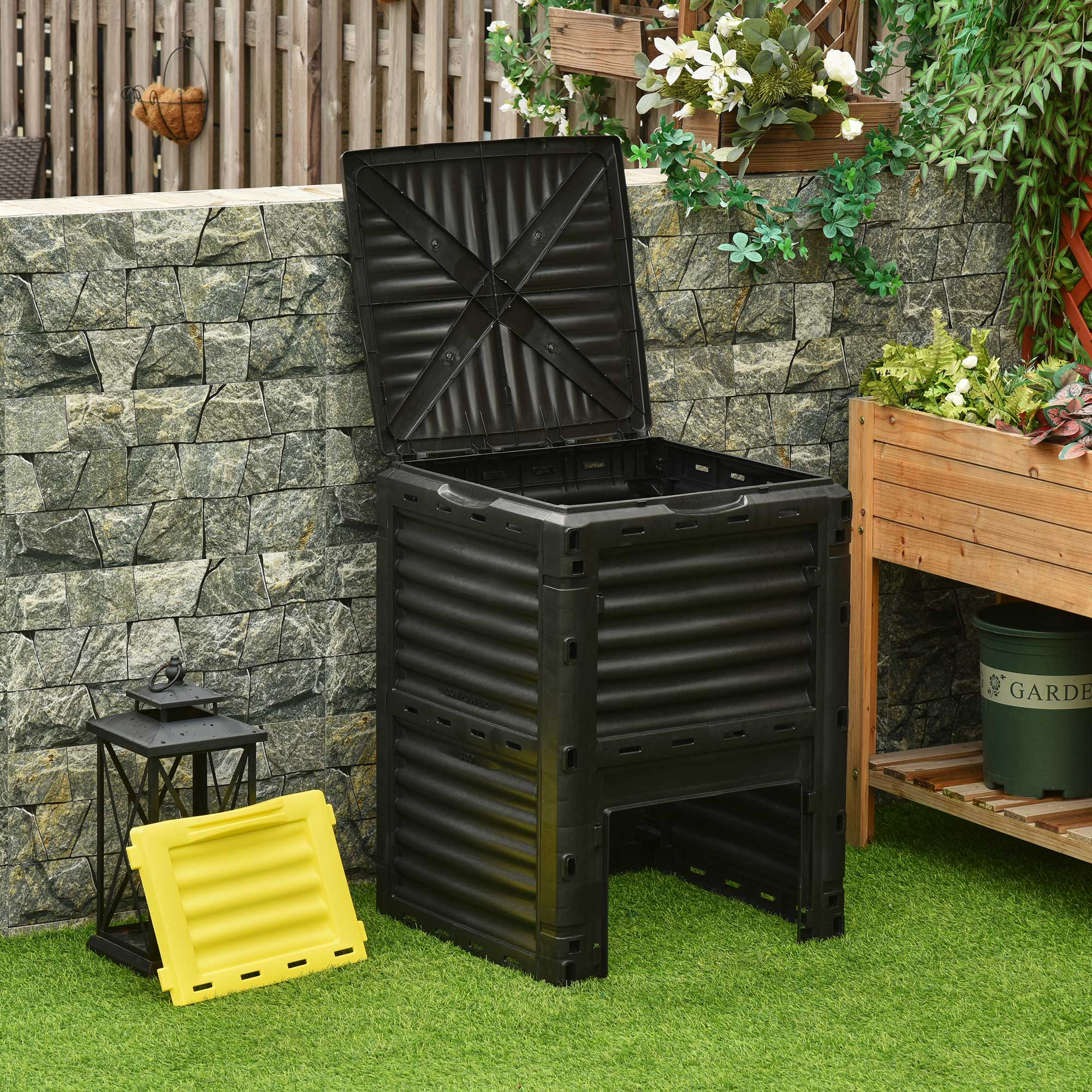 Garden Compost Bin 80 Gallon Outdoor Large Capacity Composter Fast Create Fertile Soil Aerating Box, Easy Assembly, Yellow - Yellow - Image 2