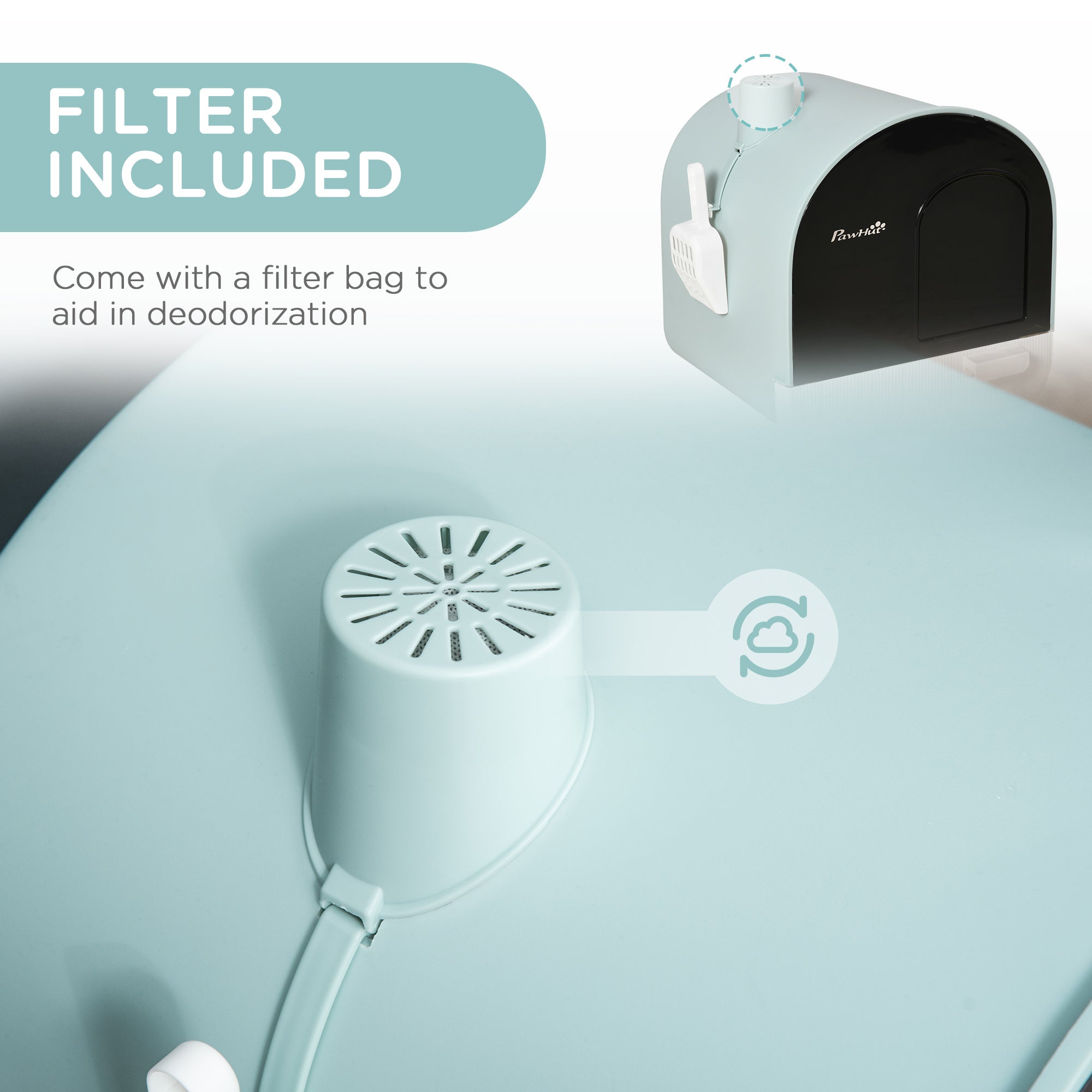 Fully Enclosed Cat Litter Box with Lid & Drawer Design, Covered Litter Box Anti-Leakage, Anti-Splashing, for Indoor Cats from Kitten to Adult, with Scoop & Mat, Easy Clean, Odor Control, Green - Green - Image 6