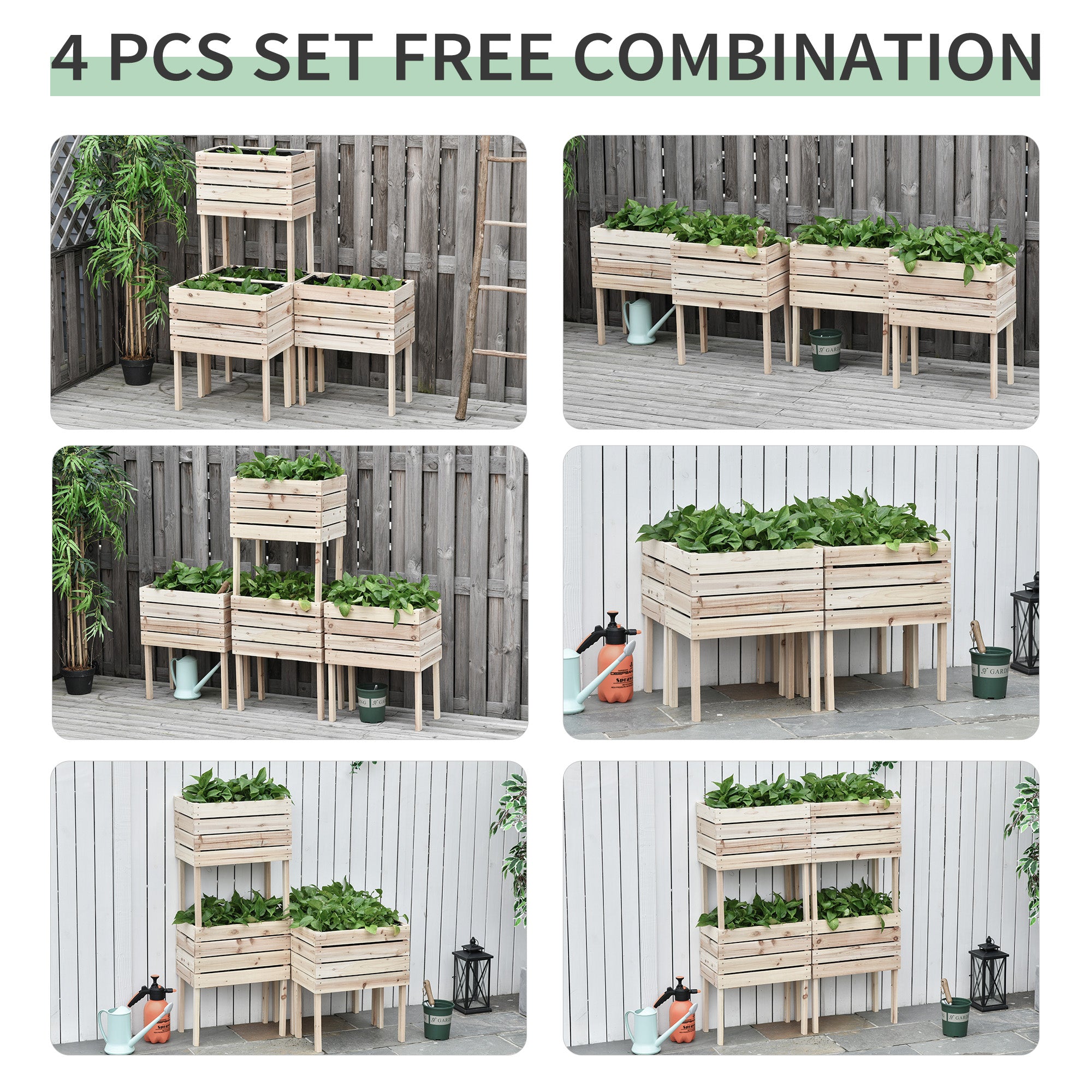 4PCS Raised Garden Bed With Legs, Wooden Elevated Planter Box Kit with Bed Liner, DIY Shape, for Flowers Vegetables Backyard Patio Balcony, 110lb Capacity - Natural Wood - Image 4