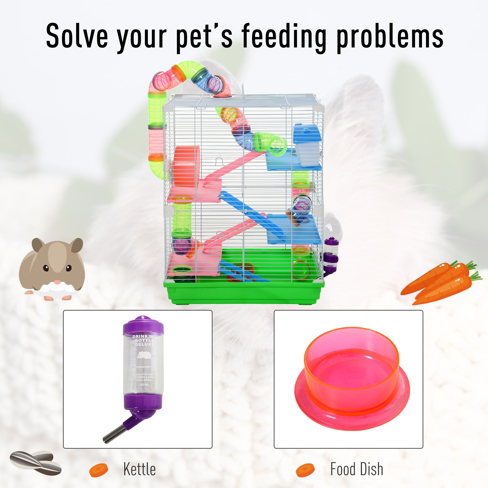 5 Tiers Hamster Cage Portable Animal Travel Carrier w/ Exercise Wheels Tube - Green - Image 4
