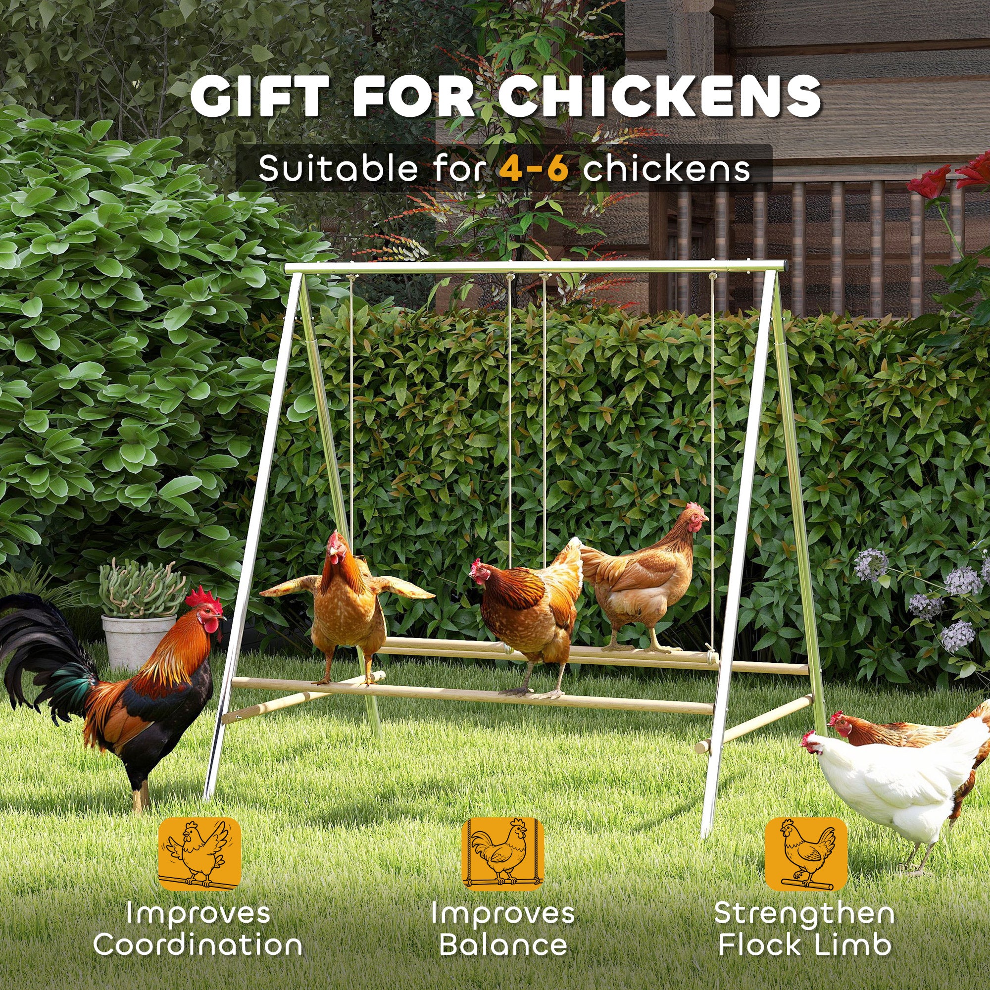 Chicken Perch for Coop, Chicken Roosting Bars with 2 Swings, Coop Accessories for Farm, Backyard, Silver - Silver - Image 7
