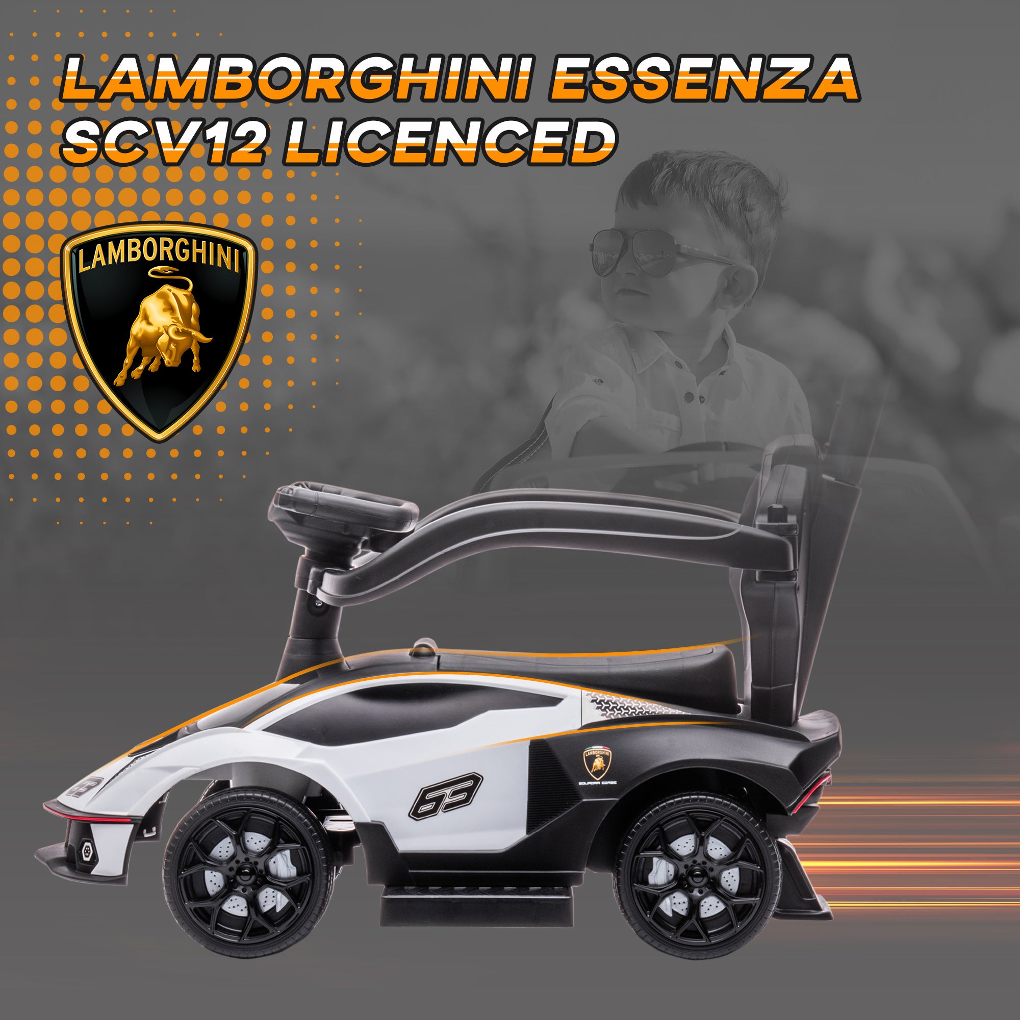 Toddler Push Car, Lamborghini Stroller Walking Car Age for 1-3, White