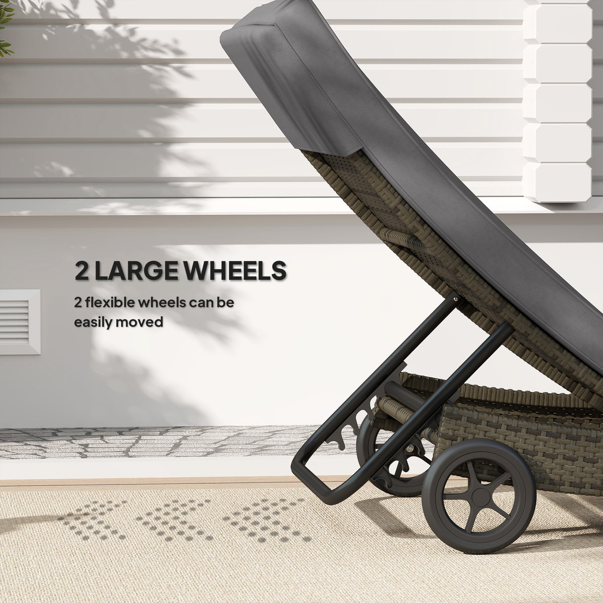 Patio Wicker Chaise Lounge Chair, Outdoor PE Rattan Sun lounger with Adjustable Backrest and 2 Wheels, Gray