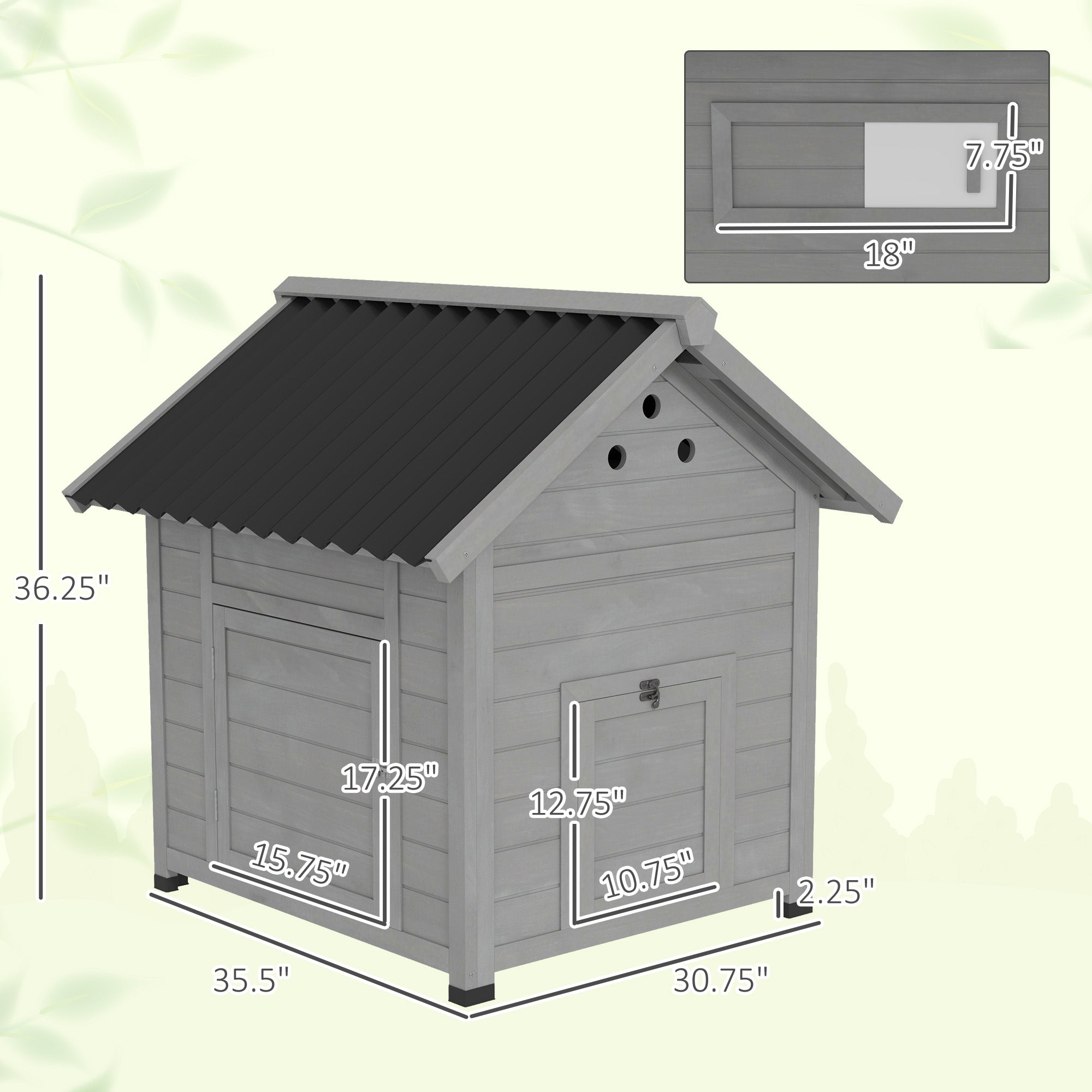 Duck Coop, Wooden Duck House with Openable Roof & Double Doors, Light Gray - Light Gray - Image 3