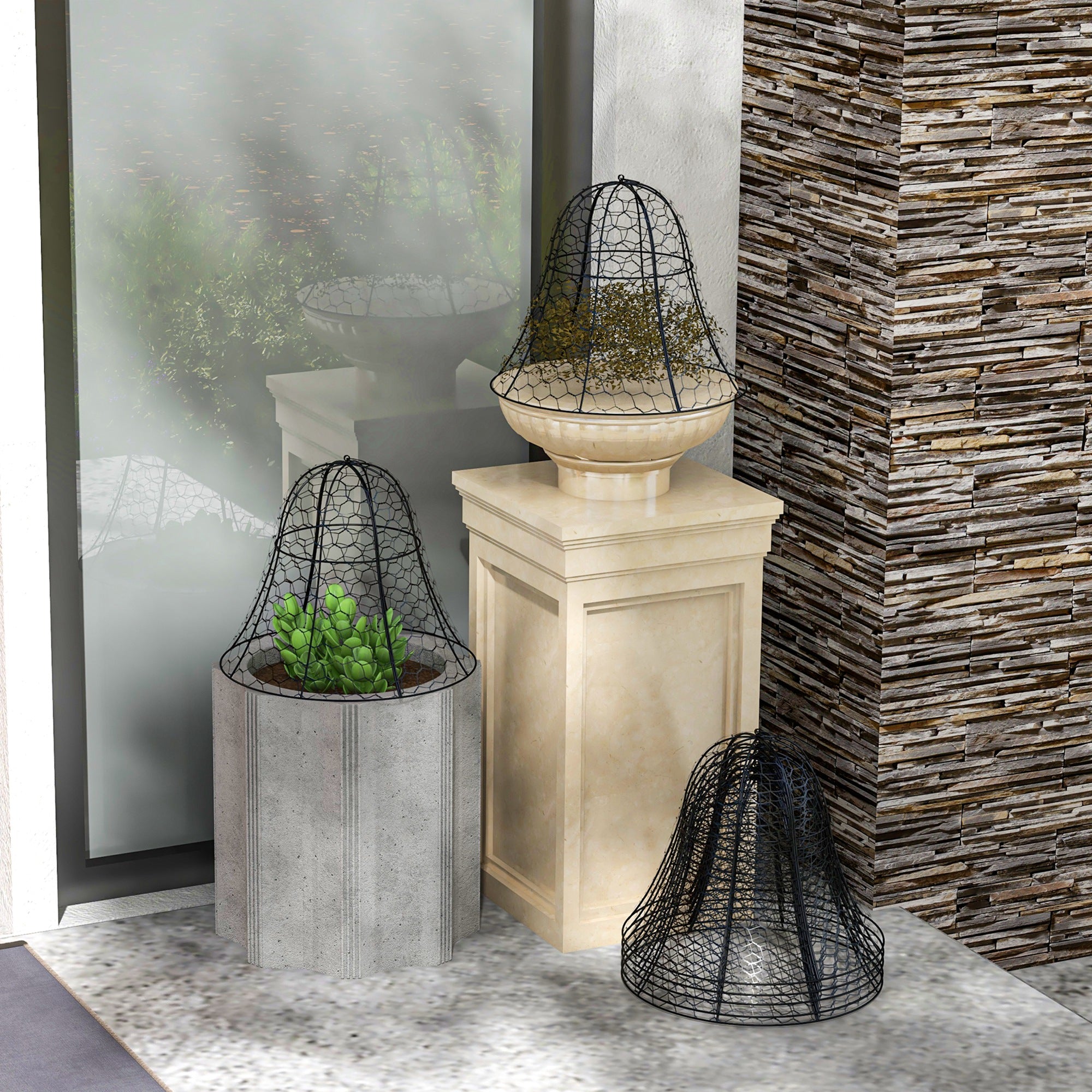 6 Pack Garden Cloches for Plants, 16" x 13" Metal Crop Cage, Plant Cages to Keep Animals Out, Black - Black - Image 2