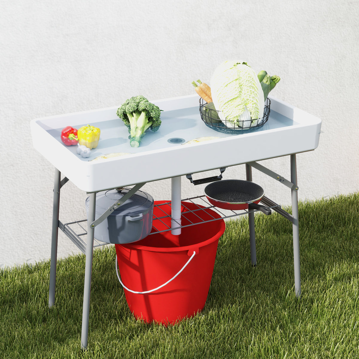 3.4ft Folding Ice Cooler Table with Drain, Fill and Chill Table Outdoor Table Cooler with Storage Shelf, Drink Cooler for Parties Picnic BBQ Camping Wedding, White