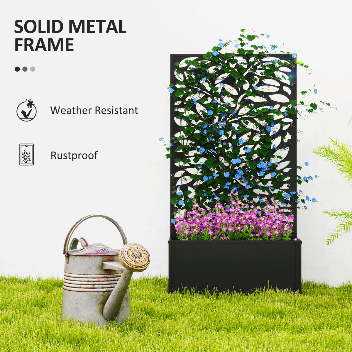 Metal Garden Bed with Trellis for Climbing Plants, Freestanding or Wall Mounted Flower Bed for Garden, Patio, Balcony