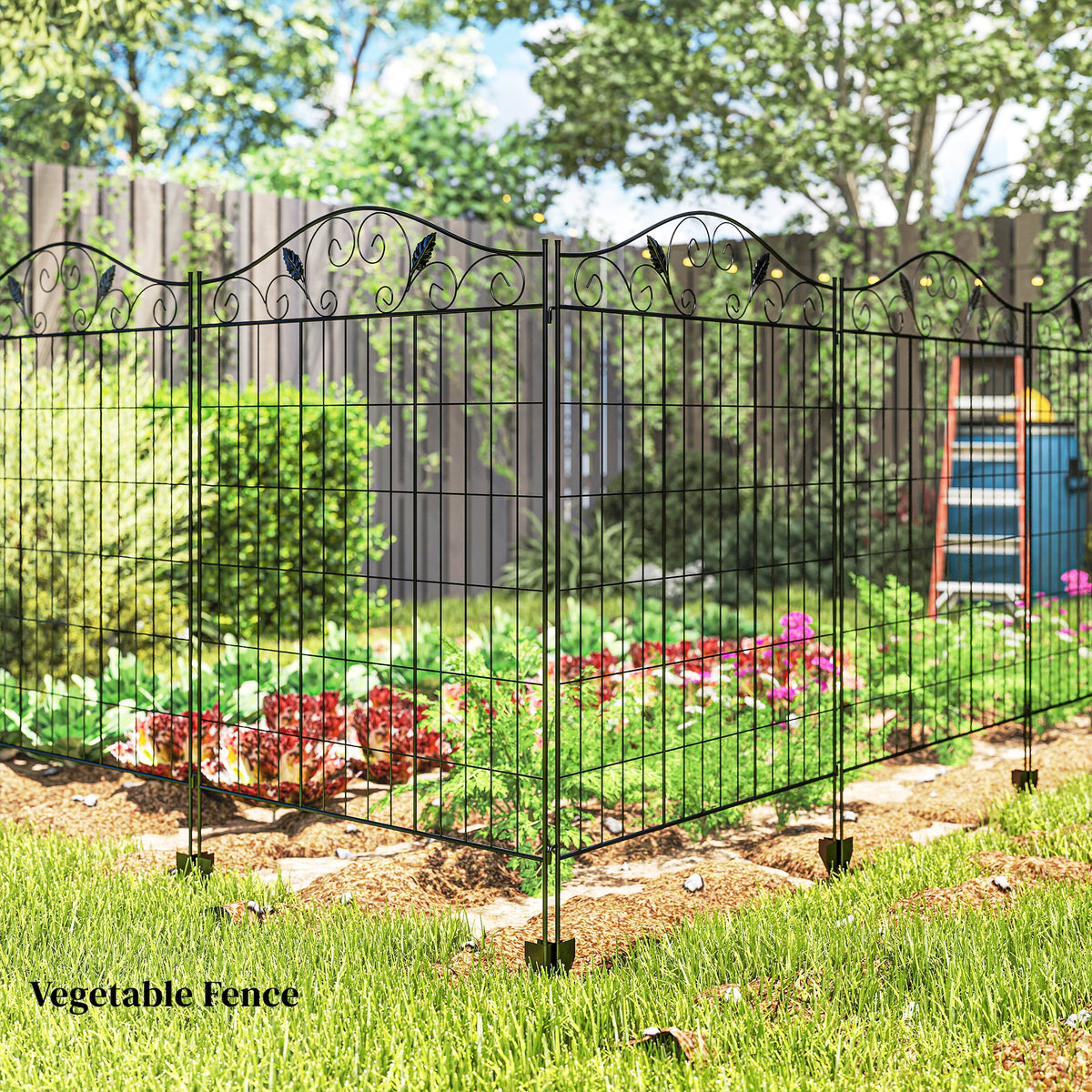 Garden Fence, 4 Pack, 44 in(H) x 12 ft(L) Folding Garden Fence Border, No Dig Ground Stake Metal Fence Panels for Outdoor Patio Yard Landscape