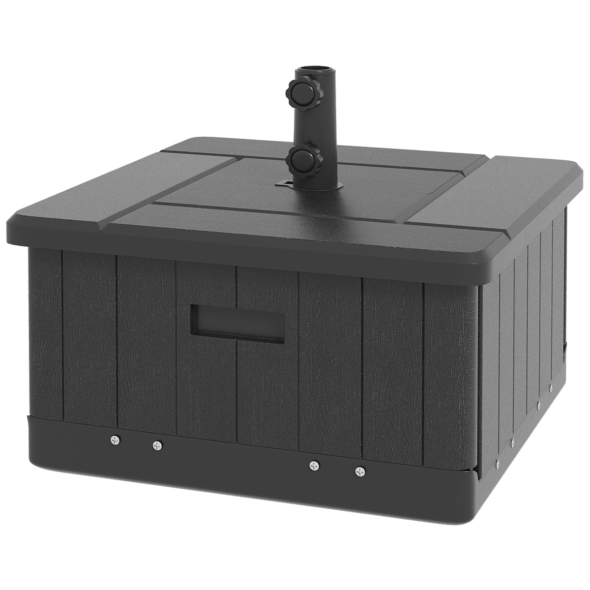 3-in-1 Outdoor Umbrella Base with Wheels and Handles, End Table, Flower Box Planter with Hole, 175 lbs. Capacity, Black