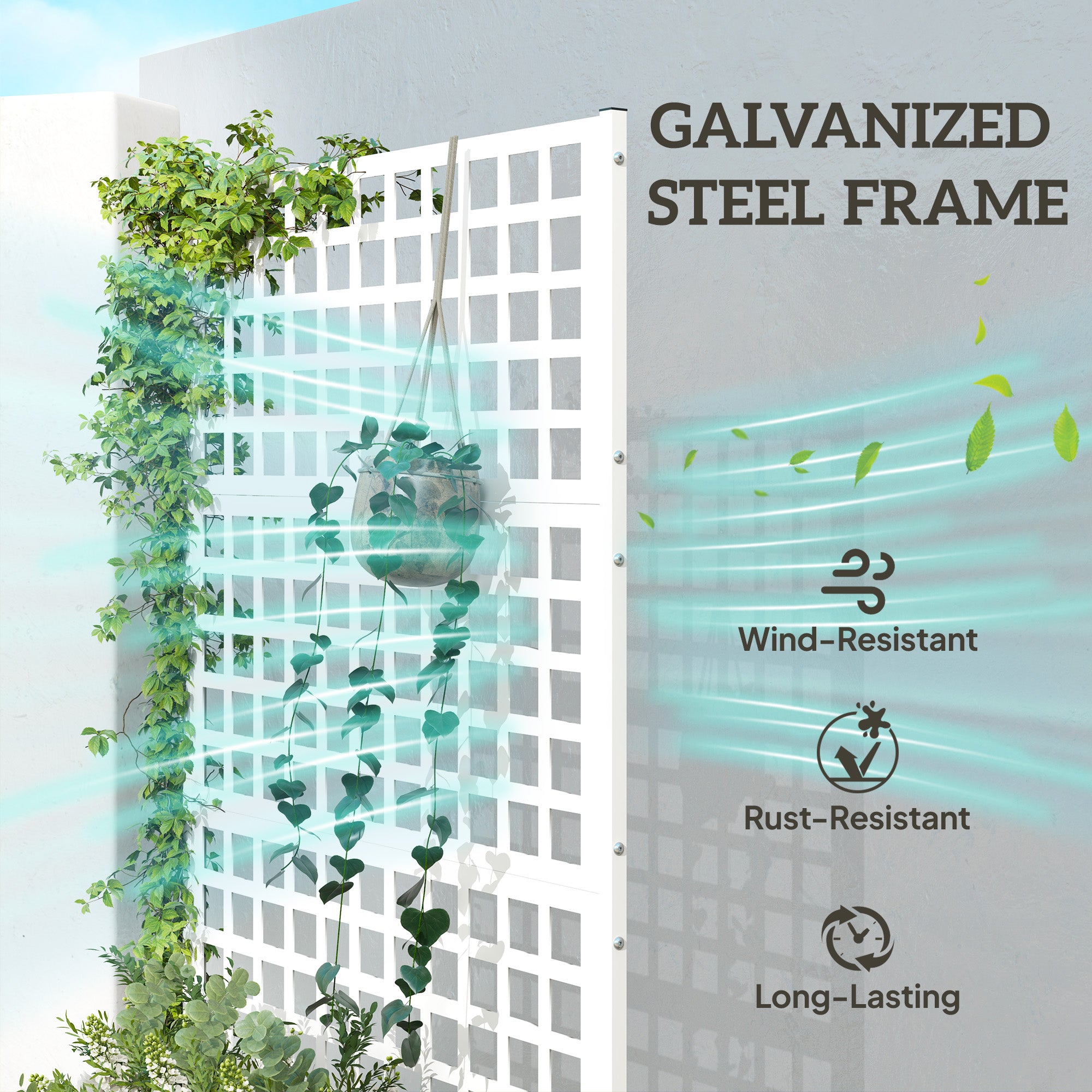Galvanized Raised Garden Bed Planter Box with Trellis for Climbing Plants, Vegetable, Vines, 43" x 16" x 70", White - White - Image 4