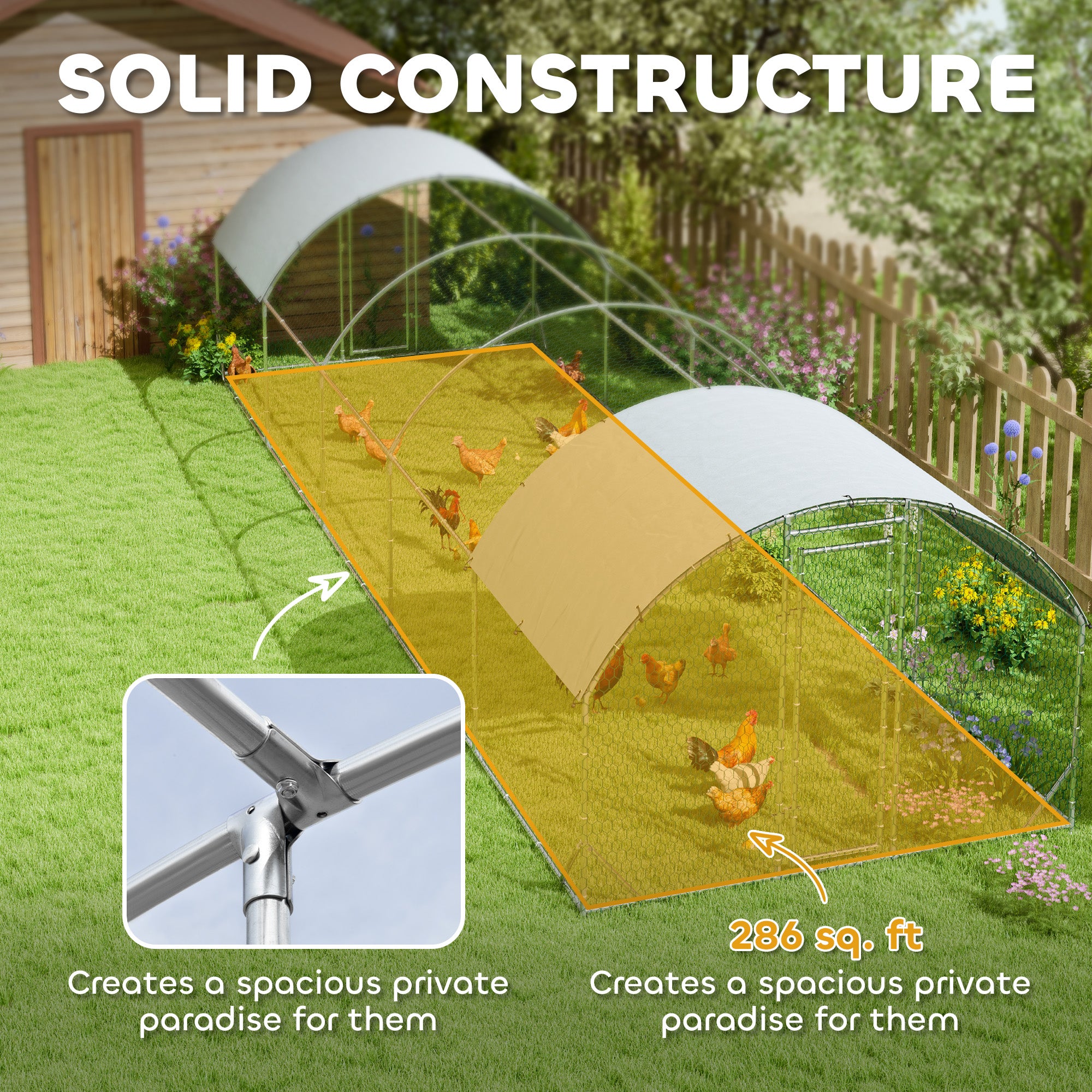 Large Metal Chicken Coop with Waterproof and Anti-UV Cover for Yard, Outdoor, Duck, Rabbit, 9.2' x 31.2' x 6.5' - Silver - Image 6