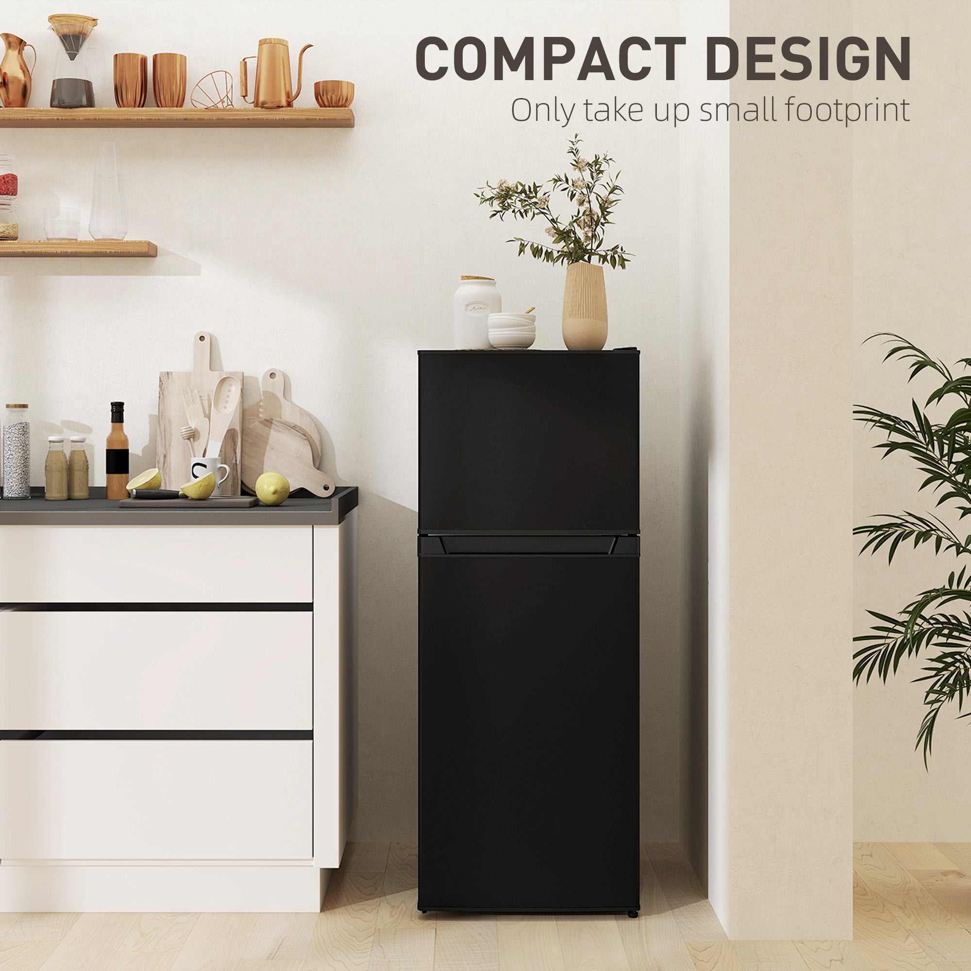 Small Fridge with Freezer, 4 Cu Ft Refrigerator with Reversible Doors, Black