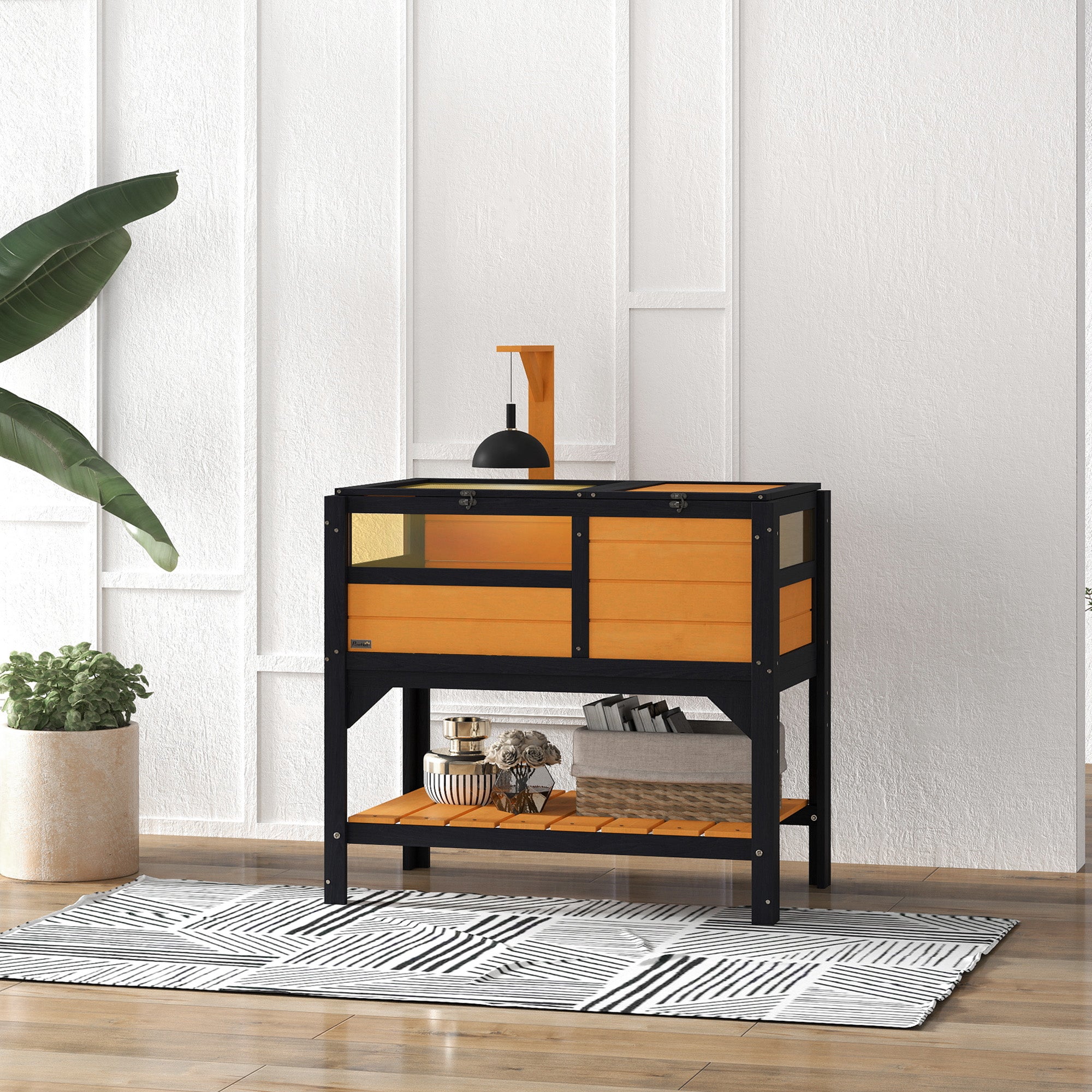 Tortoise Habitat with Shelf Storage Tortoise Gift Accessory with Weather Protection for Indoor, Yellow - Yellow - Image 2