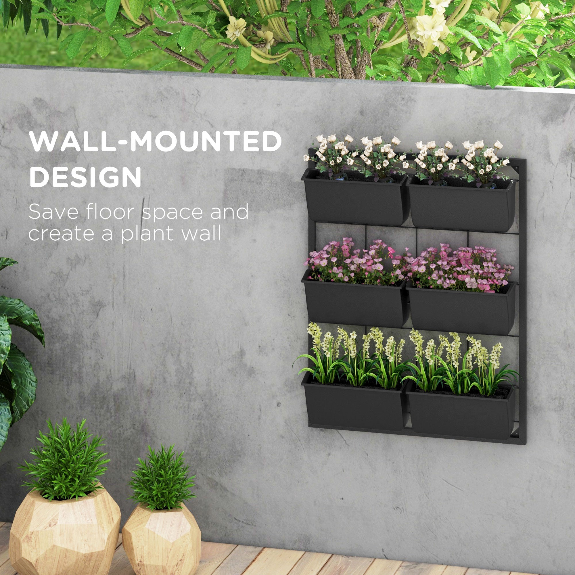 3-Tier Hanging Planter with 6 Pots for Indoor and Outdoor Use, Wall Planter, Self Draining & Wall Mounted, Black - Black - Image 4