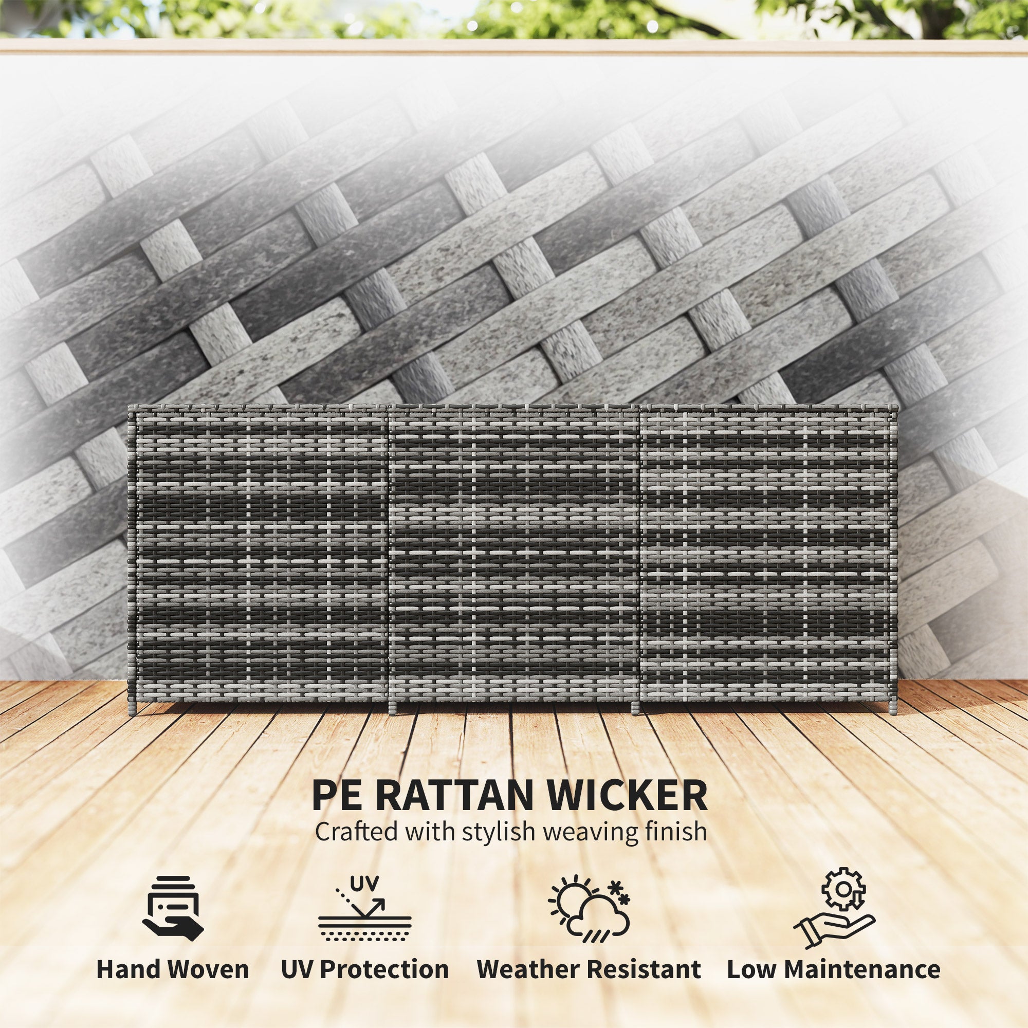 175 Gallon Outdoor Storage Box with Inner Liner, PE Rattan Wicker Deck Box with Pneumatic Bar Lift, Mixed Gray - Gray - Image 7