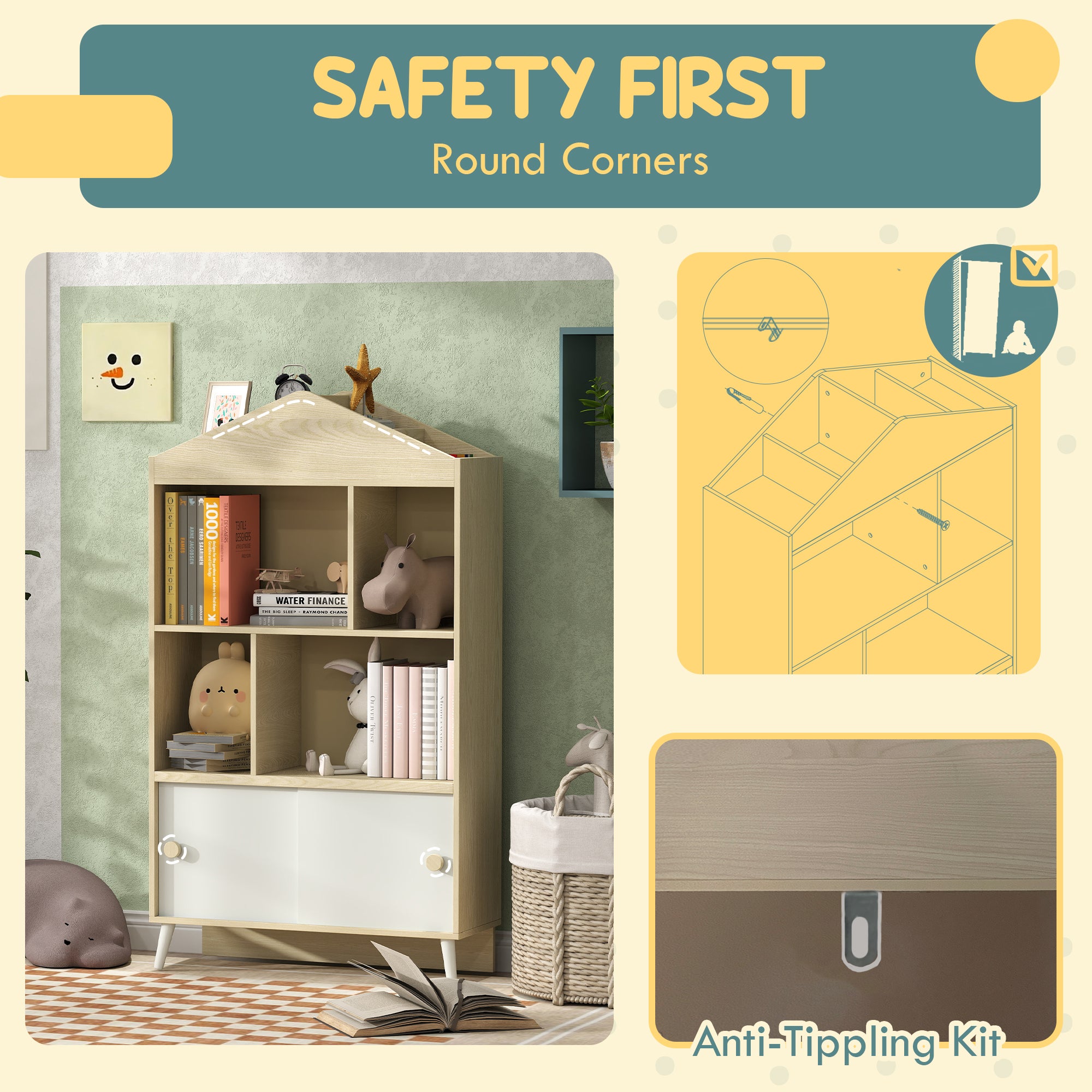 4-Cubby Children's Toy Shelf, Kids Bookshelf and Toy Storage for Playroom, Children's Room, Living Room,