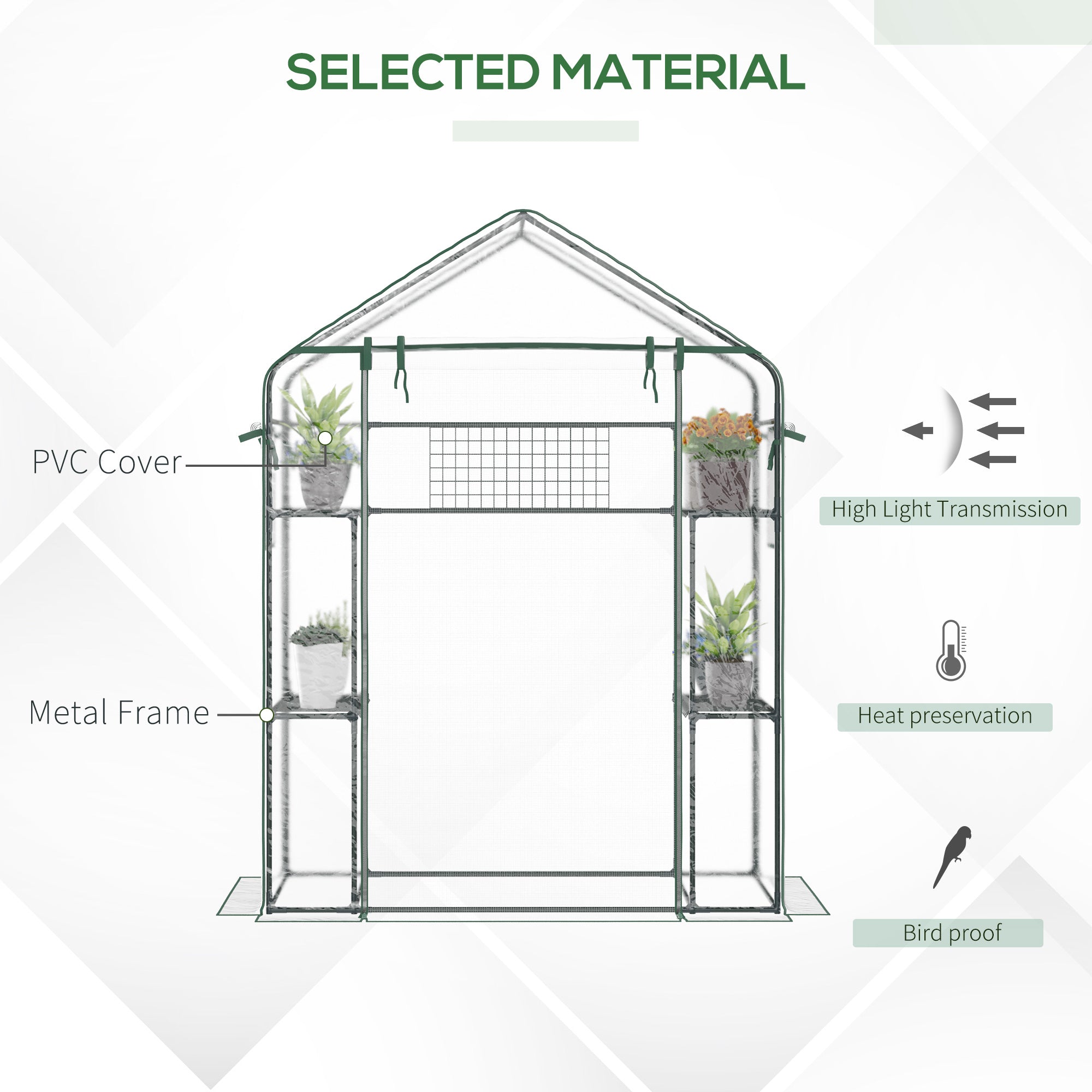 Outdoor Walk-in Mini Greenhouse with Mesh Door & Windows, Small Portable Garden Green House with 3 Tiers 6 Shelves, Trellis, & Plant Labels - Clear - Image 6