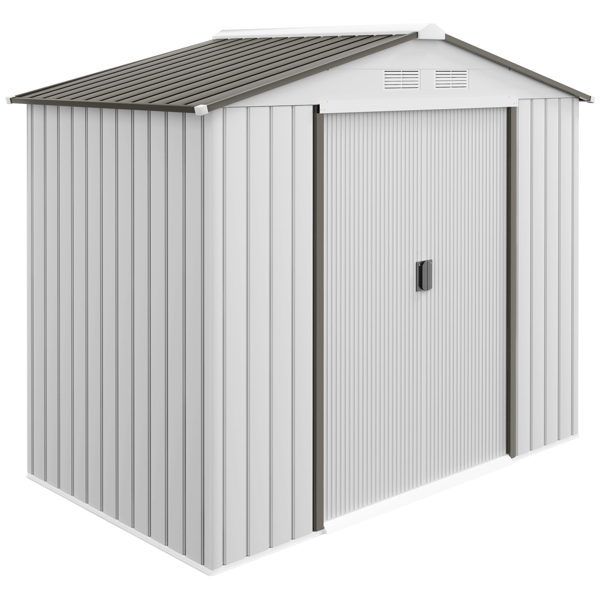 7x4 Garden Shed, Storage Shed with 4 Vents & 2 Sliding Doors, Garden Tool House for Backyard, Patio, Garage, Lawn,White - White