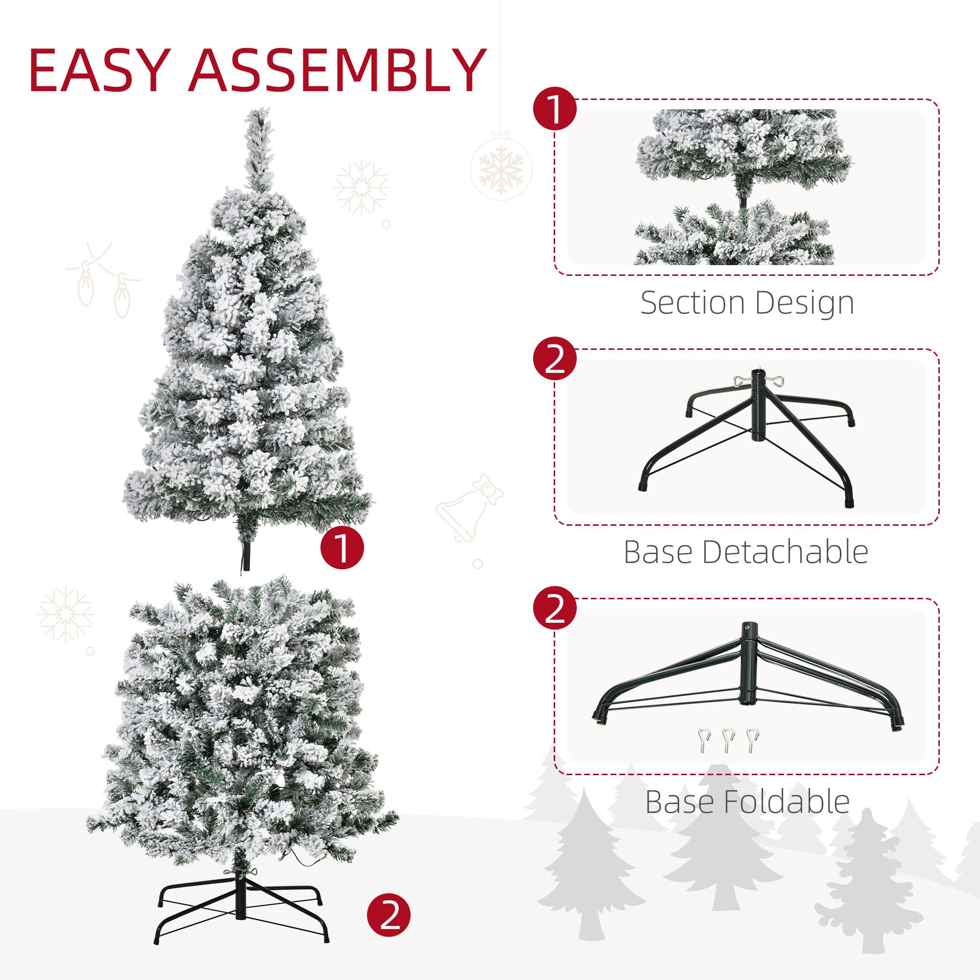 7.5ft Pre-Lit Snow-Flocked Slim Douglas Fir Artificial Christmas Tree with Realistic Branches, 350 LED Lights and 641 Tips